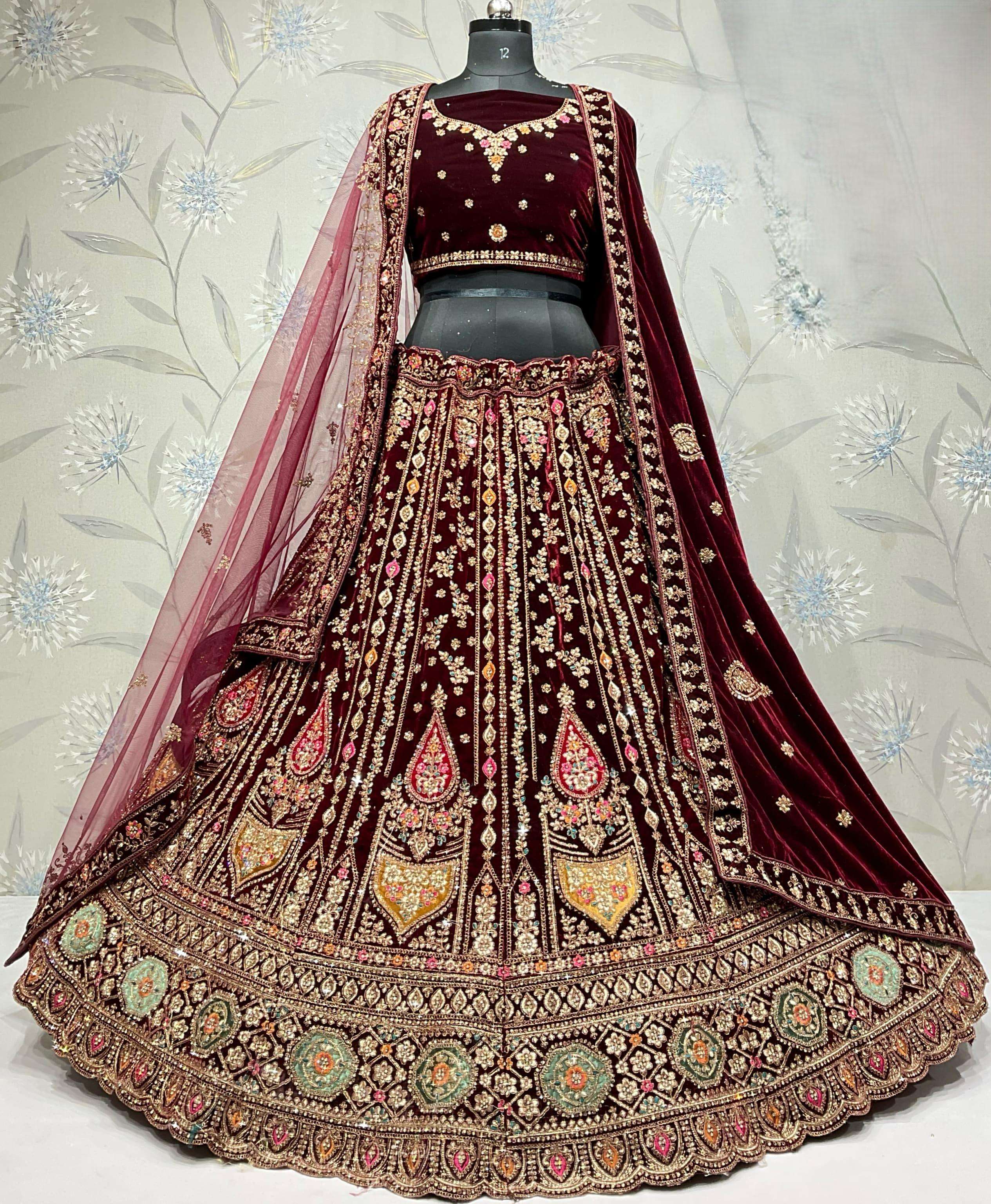 ADORN CRAFT bridal wear 3 colour dark maroon lehenga choli collection manufacturer surat 
