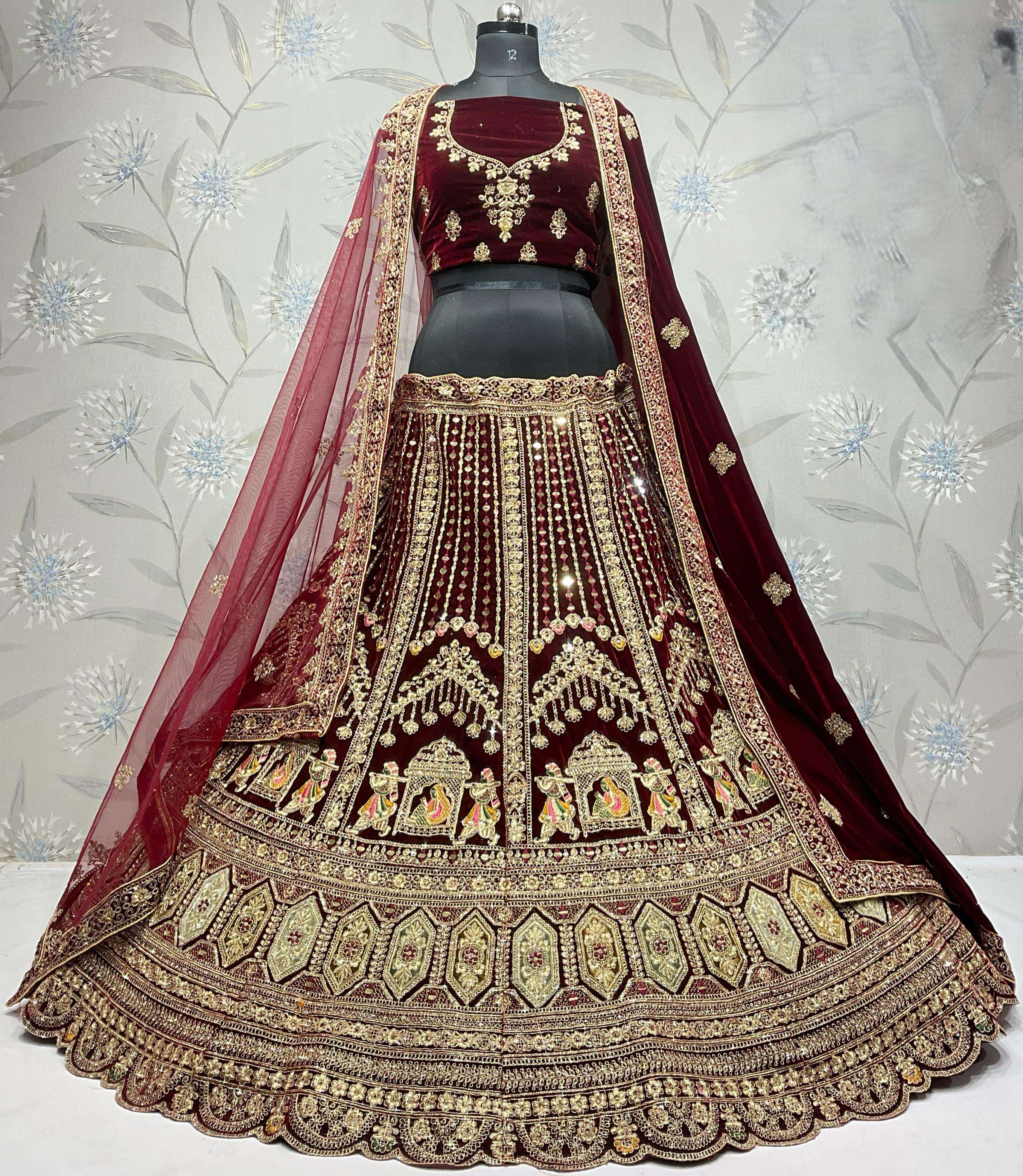 ADORN CRAFT palkhi 2 colour rani dark maroon light maroon lehenga choli collection manufacturer sura...