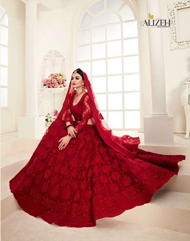 BRIDAL HERITAGE COLOUR SAGA BY ALIZEH net with silk satin lehenga choli collection manufacturer sura...