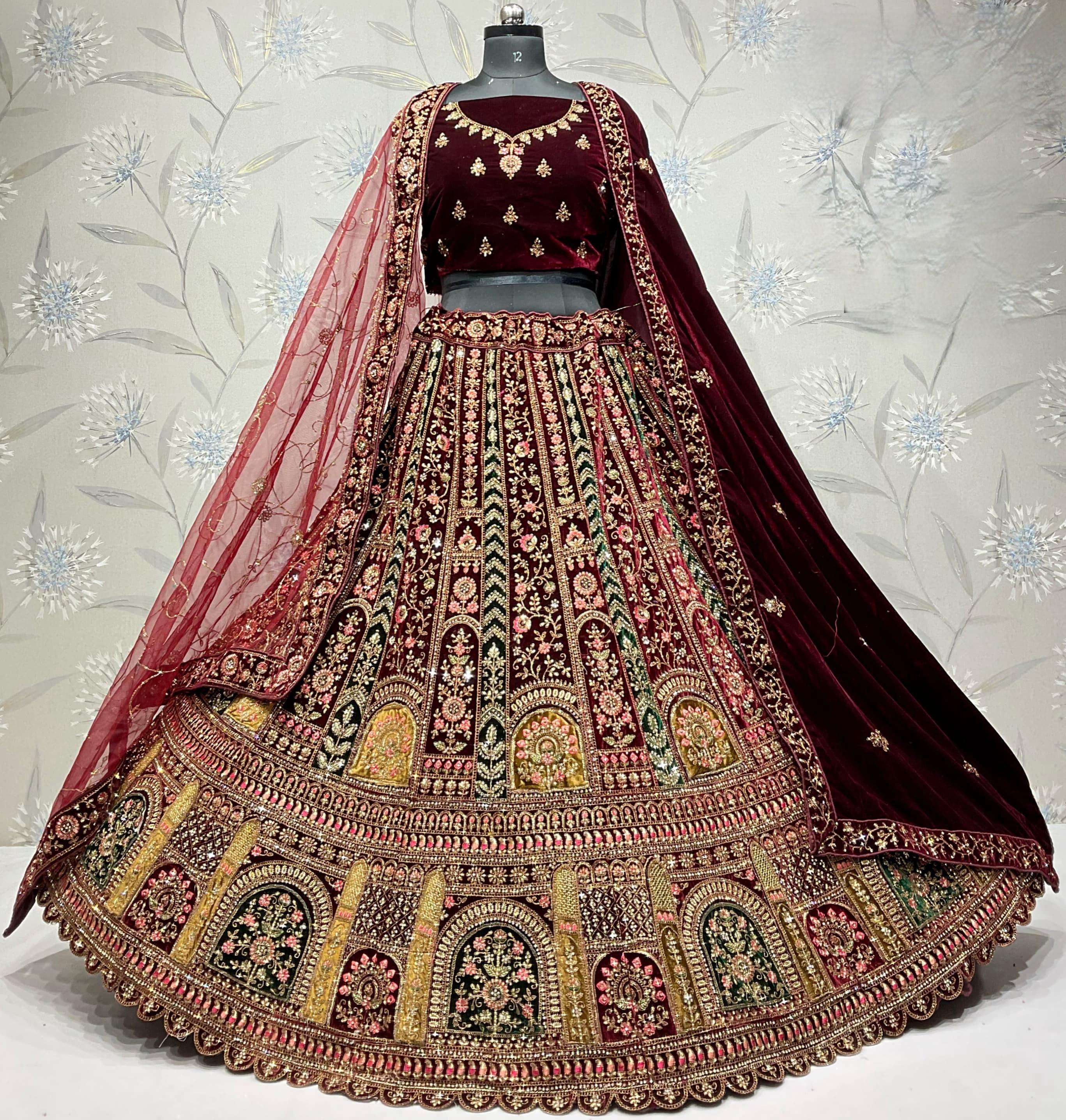 bridal wear 5 colour rani dark maroon light maroon red lehenga choli collection manufacturer surat 