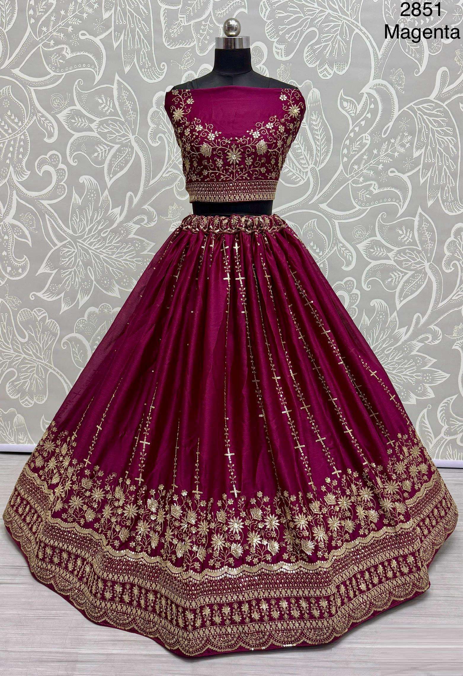 Code  2851 Beautifully Golden Metaliic Satin silk lehenga choli collection manufacturer surat 