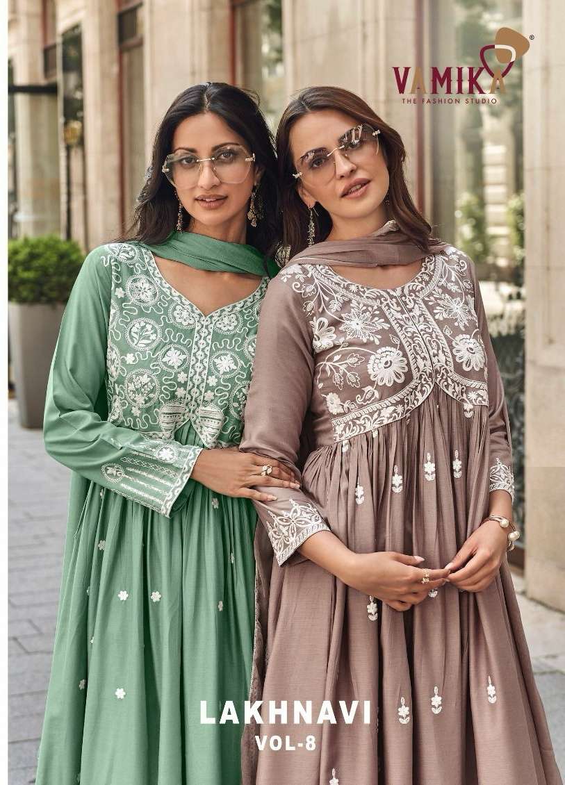 LAKHNAVI VOL D NO 1043 To 1048 8 by Vamika Hevy REYON kurti collection manufacturer surat 