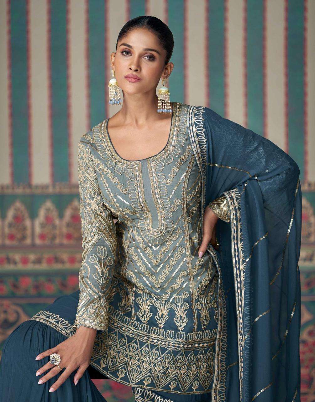 NIKHAAR by SAYURI DESIGNER REAL GEROGETTE suit collection manufacturer surat 
