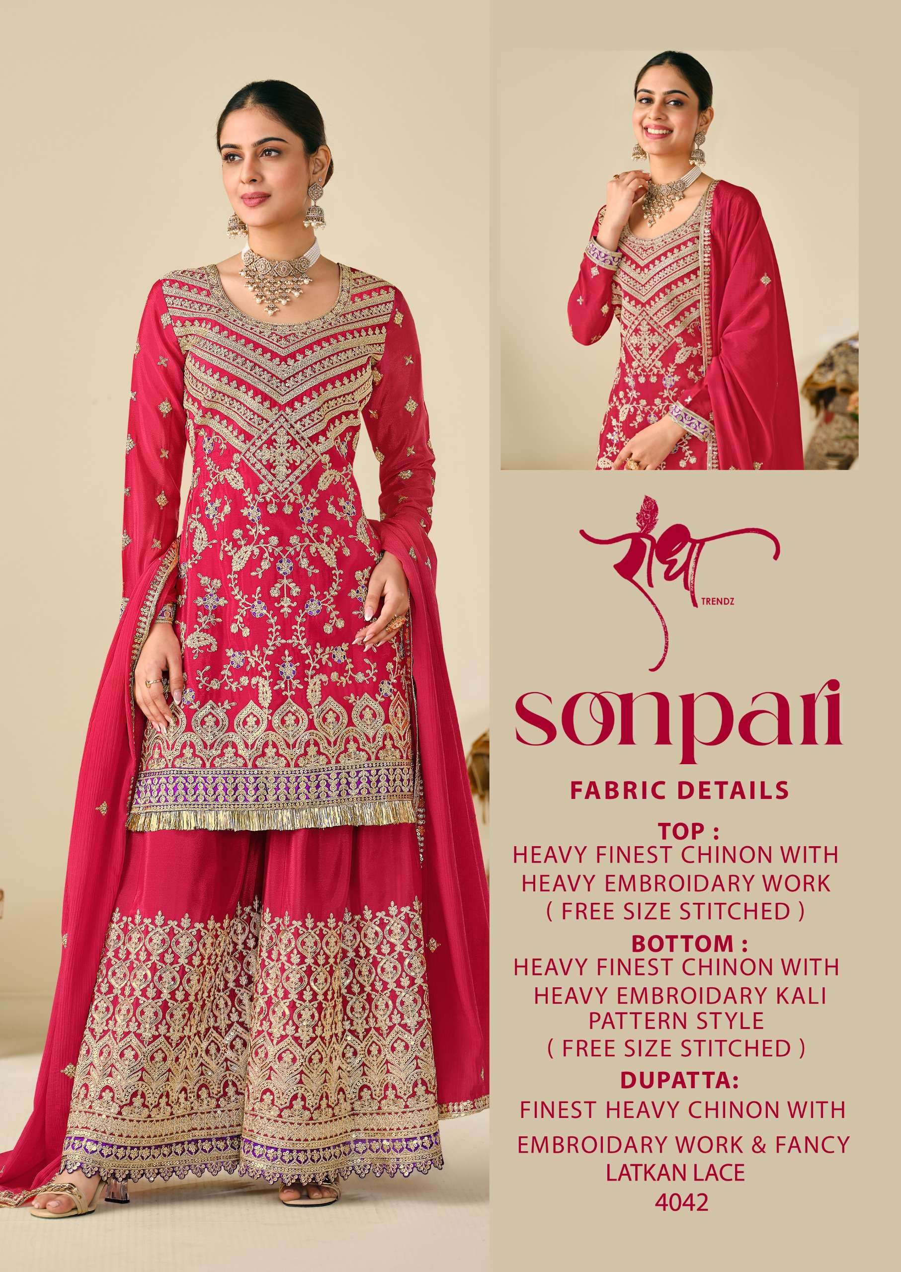 SONPARI by RADHA TRENDZ PREMIUM  CHINON suit collection manufacturer surat 
