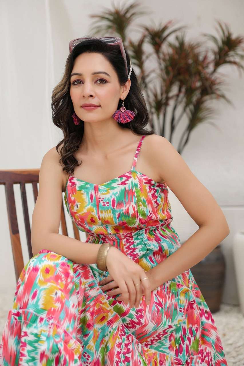 Western Long Outfit Roman Slub Sleeveless Dress kurti collection manufacturer surat 