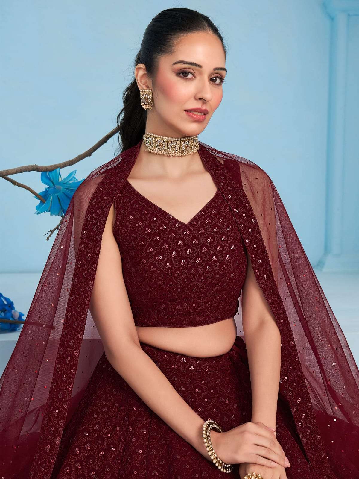 5124 Maroon Georgette Lehenga choli collection manufacturer surat 