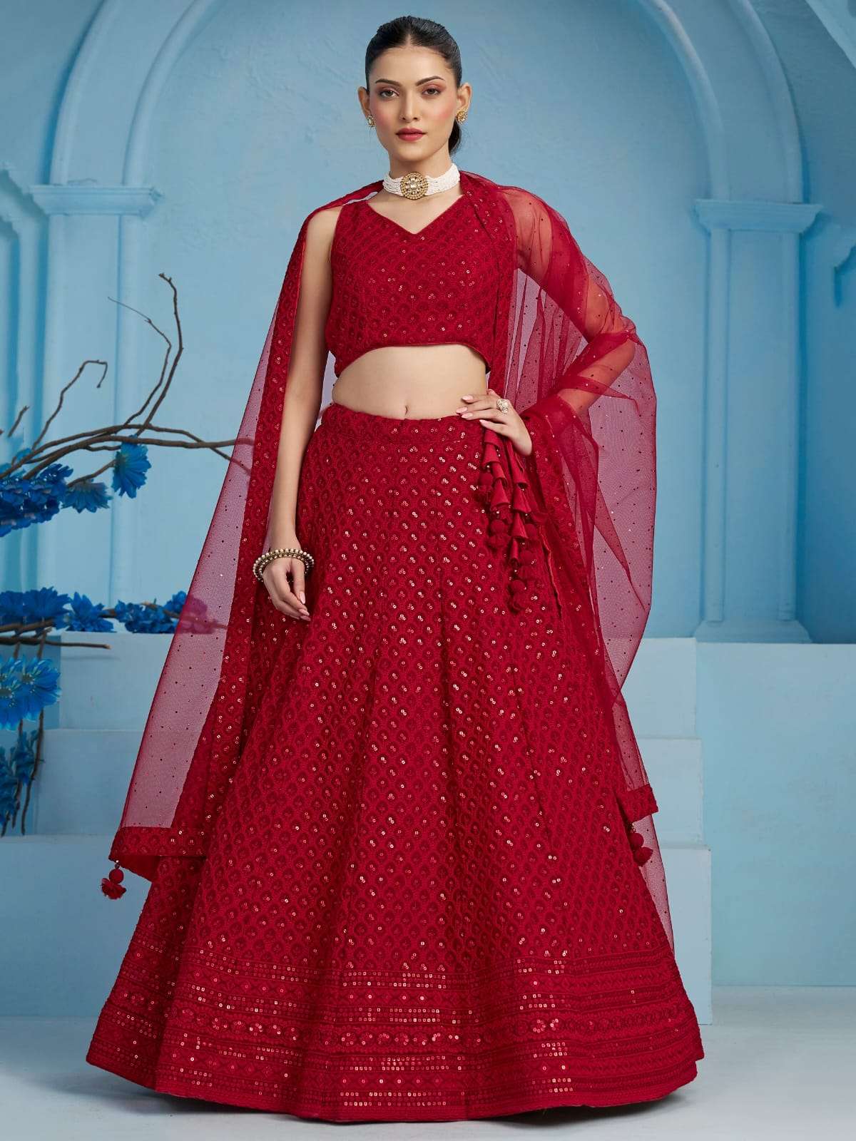 5124 Red georgette lehenga choli collection manufacturer surat 
