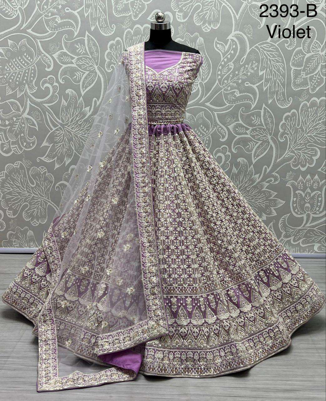 Code 2393 thread embroidery Designer Lehenga choli collection manufacturer surat 