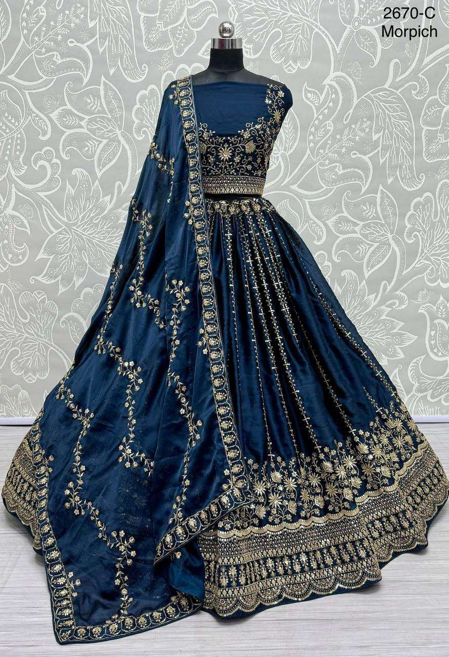 Code 2670 Satin Chiffon Lehenga choli collection manufacturer surat 
