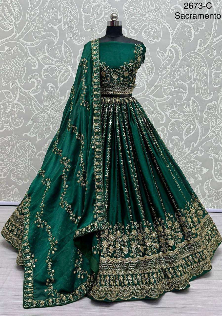 Code 2673 Satin Ciffon Lehenga choli collection manufacturer surat 