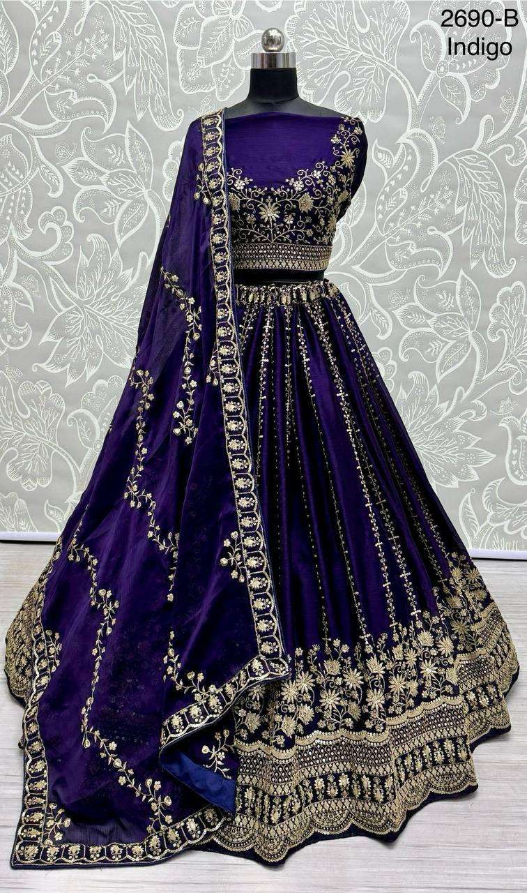 Code 2690 Satin chiffon partywear lehenga choli collection manufacturer surat 
