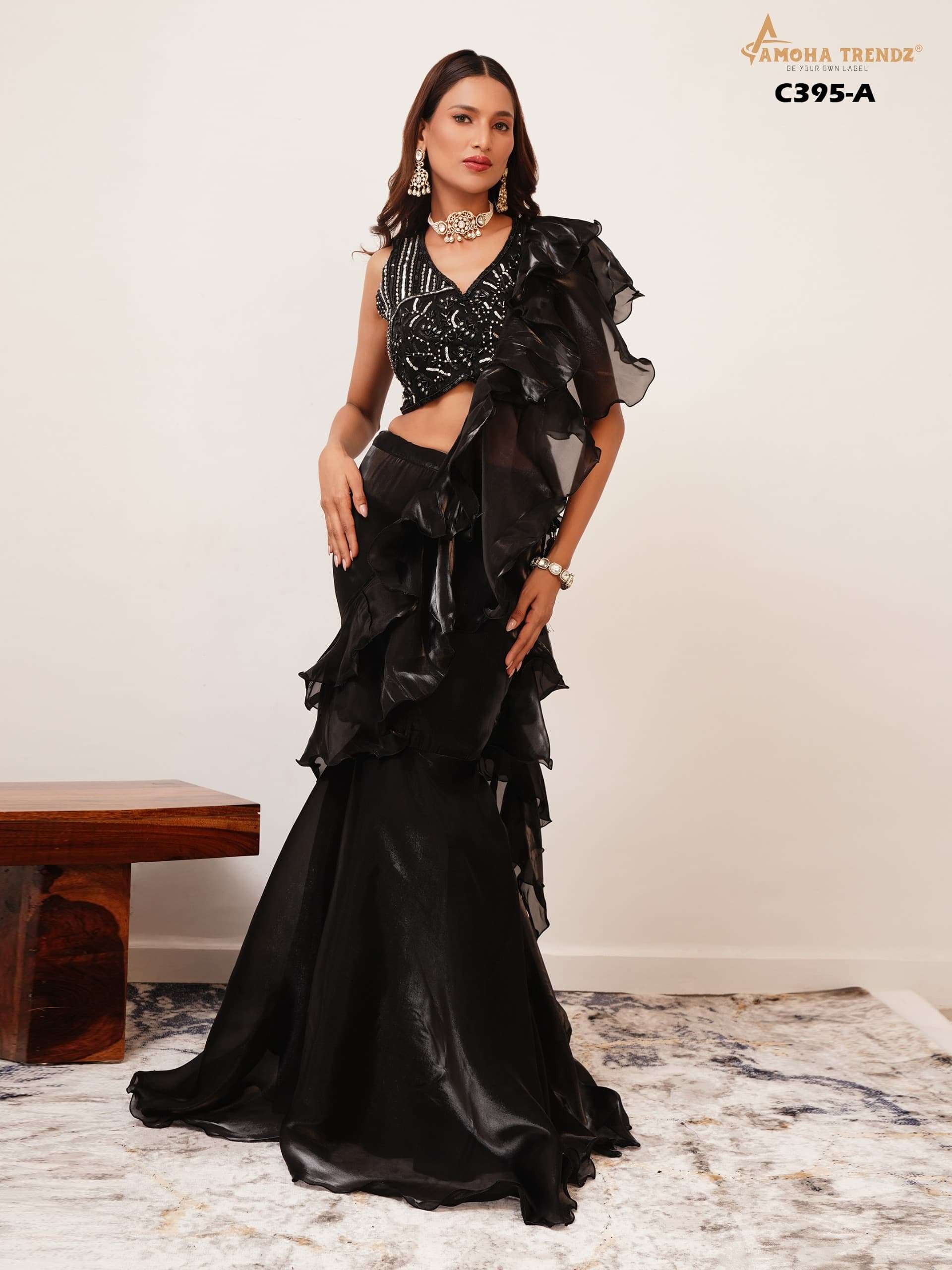 DESIGN NO C395 by  Amoha trendz organza saree collection manufacturer surat 