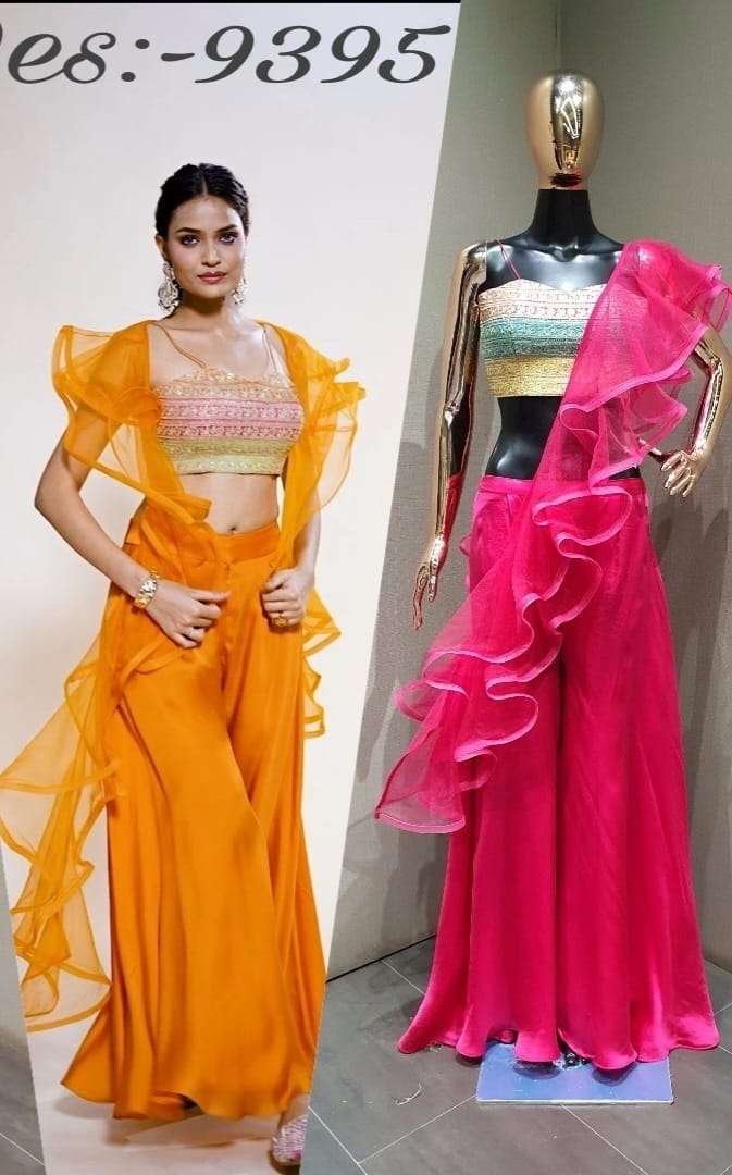 ETHNIC ATTIRE Chol plazo over Orgenza satin suit collection manufacturer surat 