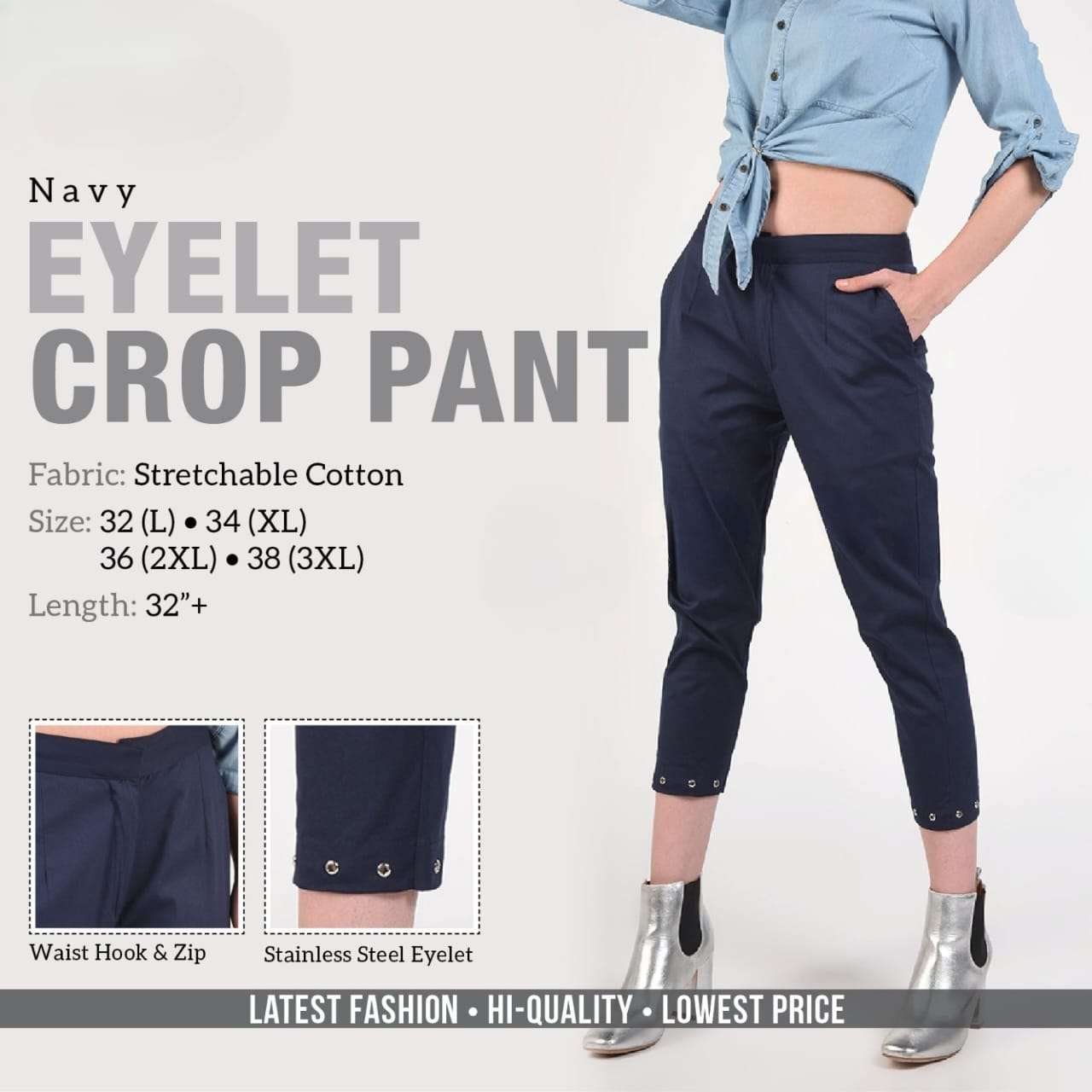 EYELET CROP PANT Stretchable cotton Pant collection manufacturer surat 