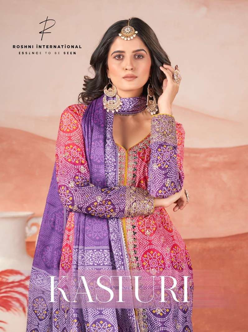 KASTURI by ROSHNI INTERNATIONAL PURE CHINON silk suit collection manufacturer surat 
