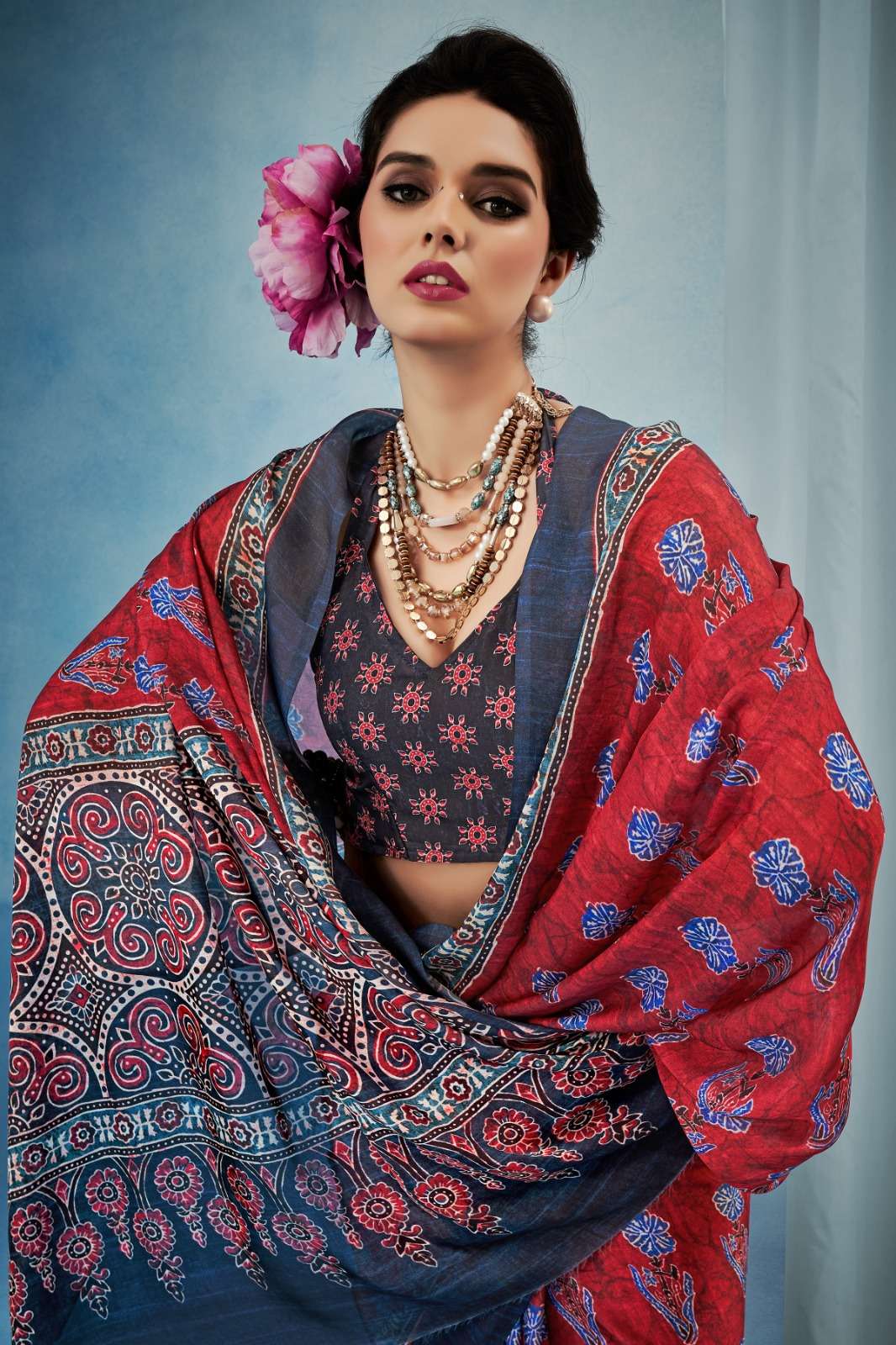 Ajrakh Silk Series Article 71 TO Article 76 by Sosy Satin georgette Saree collection manufacturer su...