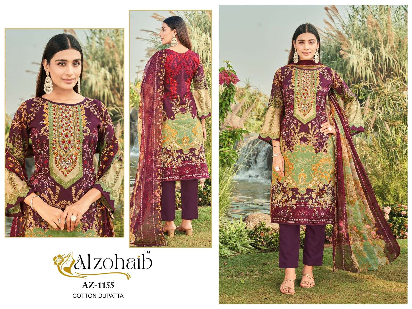 D No AZ 1155 1156 1157 by ALZOHAIB  pure cotton print suit collection manufacturer surat 