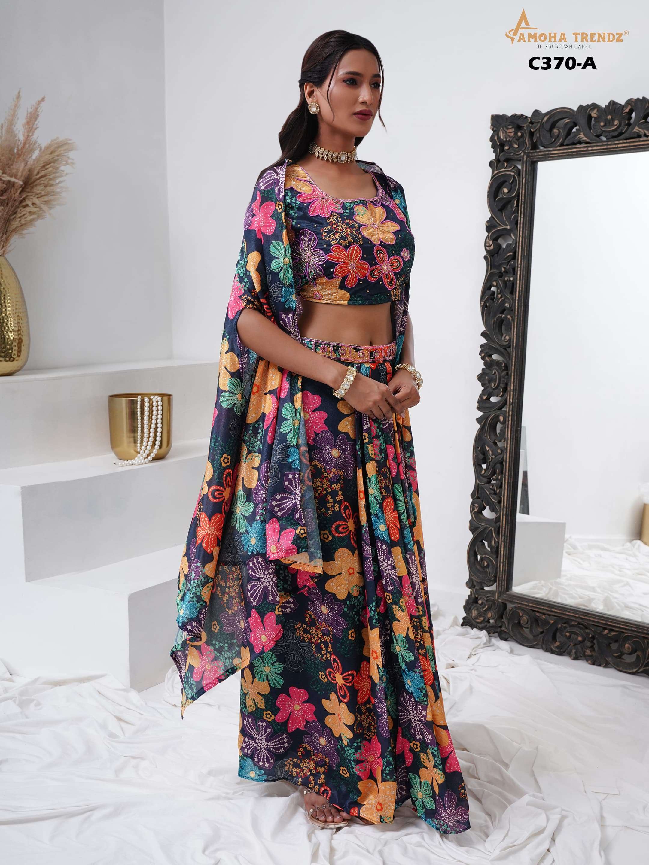 DESIGN NO C370 by amoha trendz READYMADE  CROP TOP suit collection manufacturer surat 