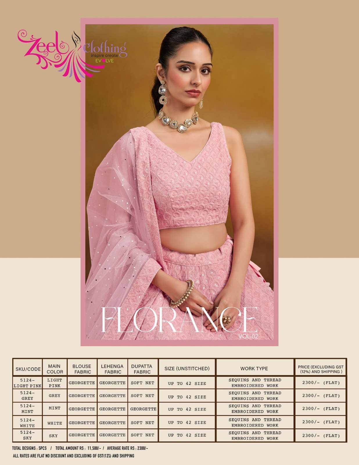 FLORANCE VOL 01 D NO 5124 Colour by ZEEL clothing lehenga choli collection manufacturer surat 