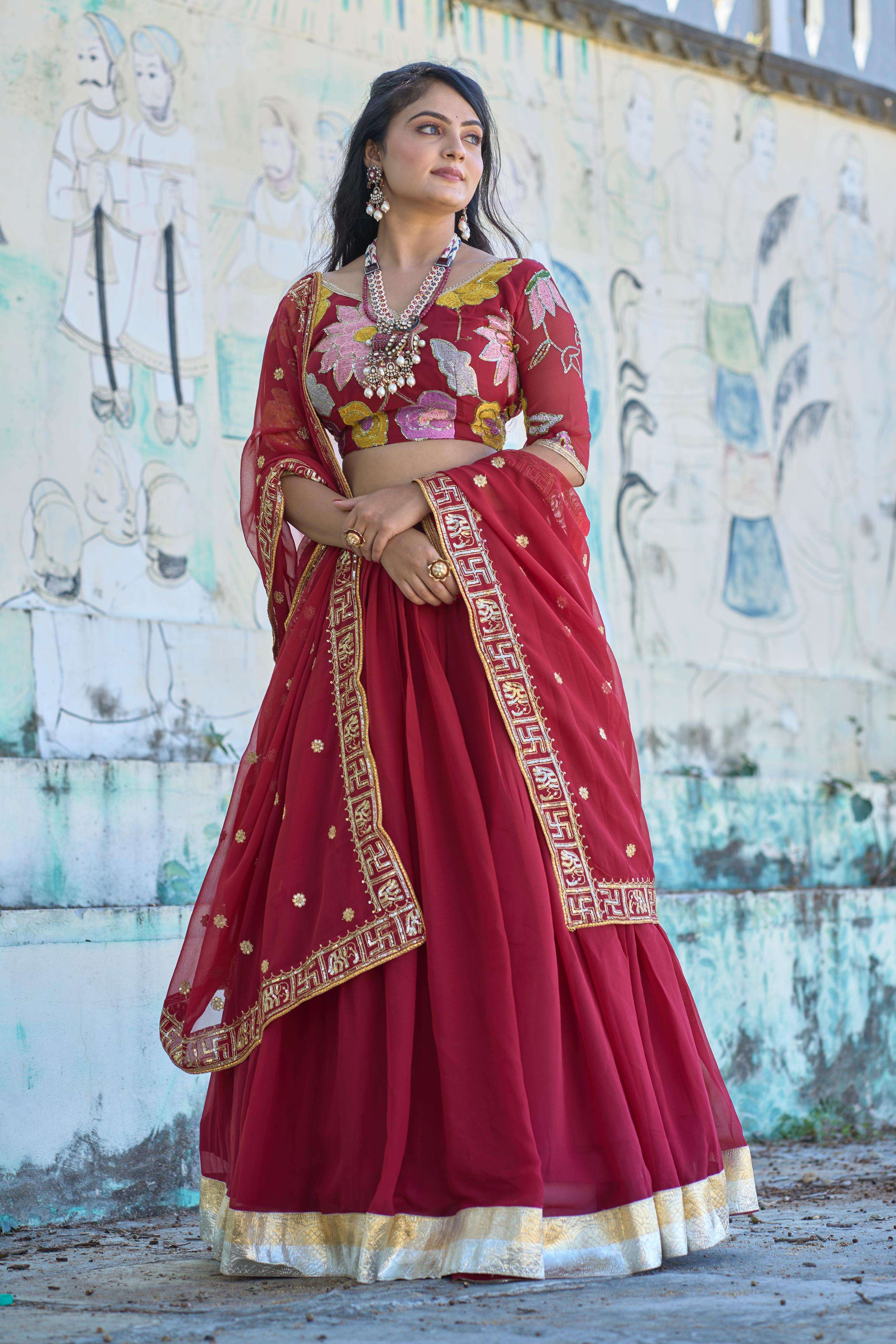 Maroon heavy georgette lehenga choli collection manufacturer surat 