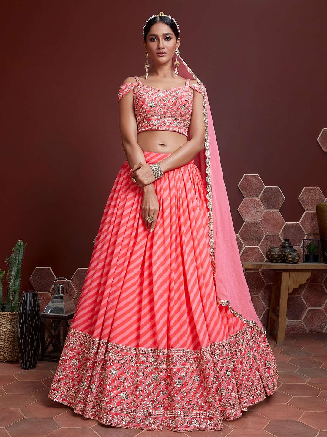 Product Code 107 Pink Organza lehenga choli collection manufacturer surat 