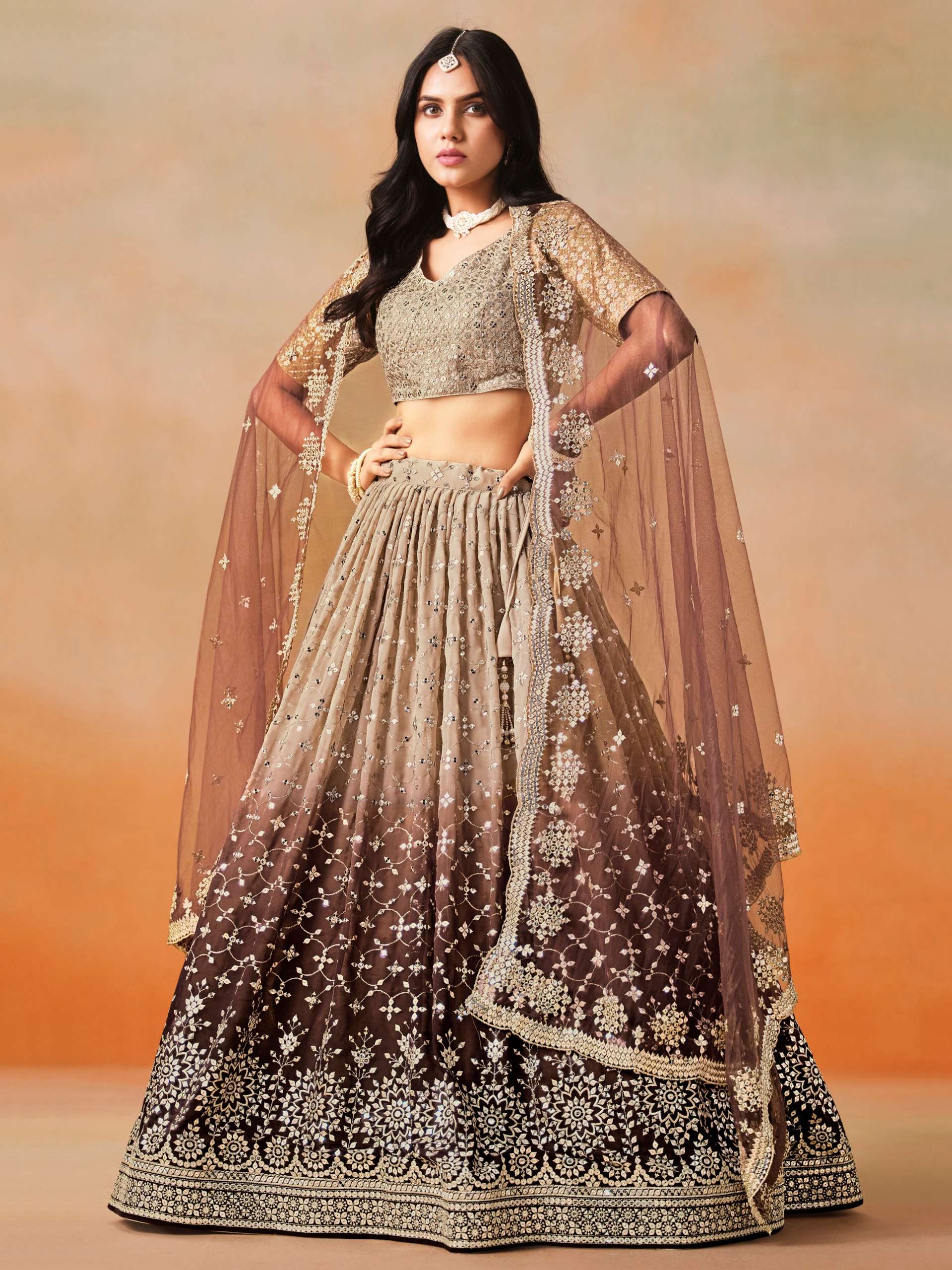 Product Code 7086 Brown georgette lehenga choli collection manufacturer surat 