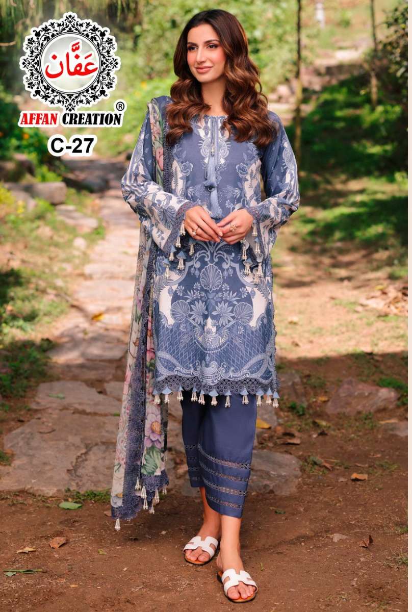 C 26 27 by AFFAN CREATION LAWN COTTON suit collection manufacturer surat 