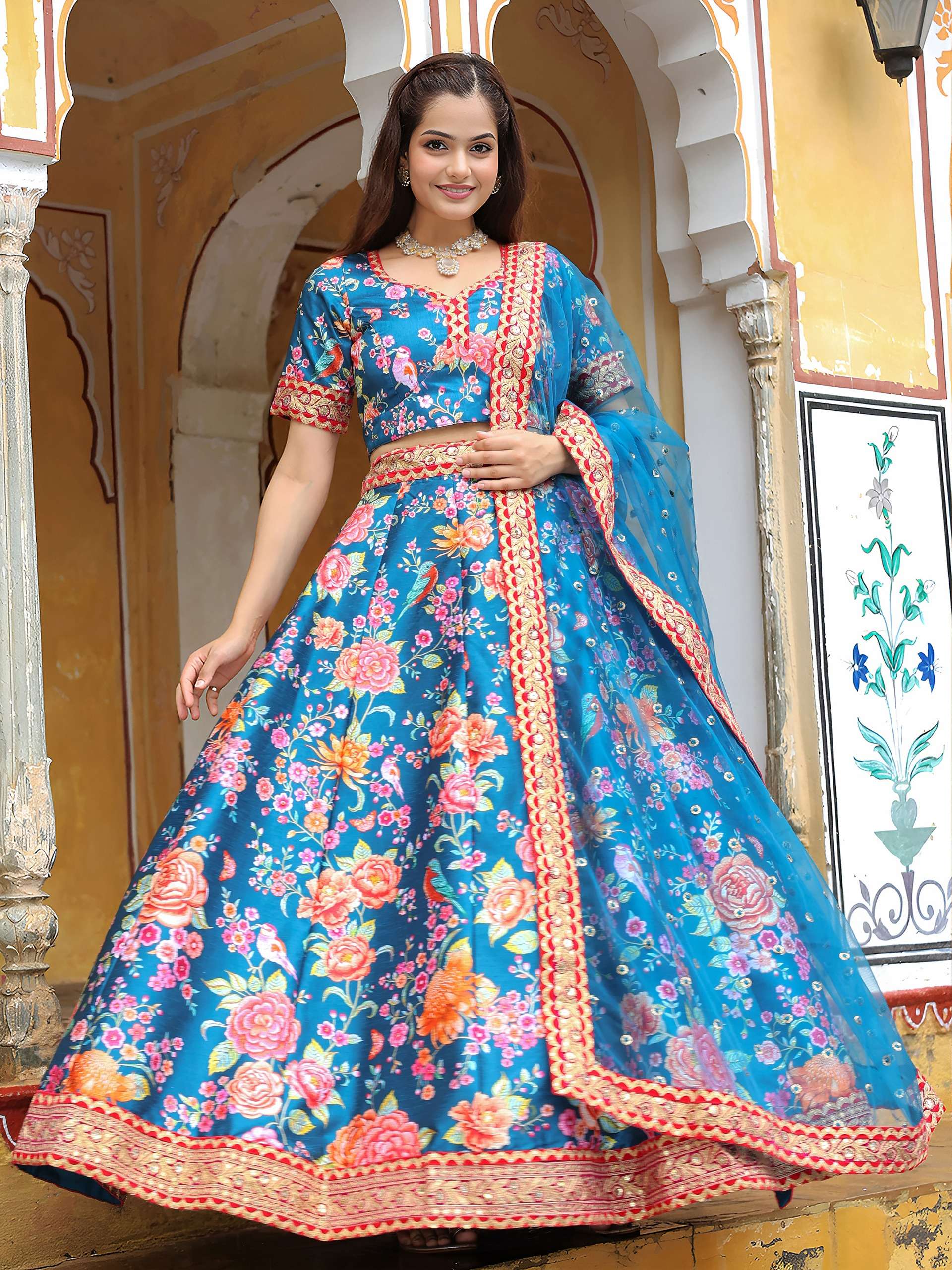 17515 Blue Art Silk lehenga collection manufacturer Surat 
