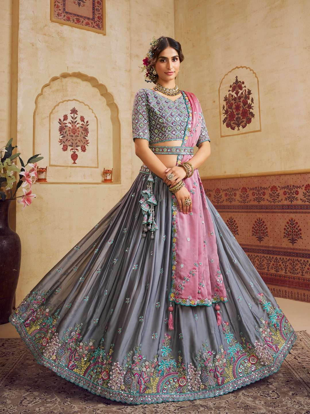 6073 Grey ADORN CRAFT Lehenga collection manufacturer Surat 