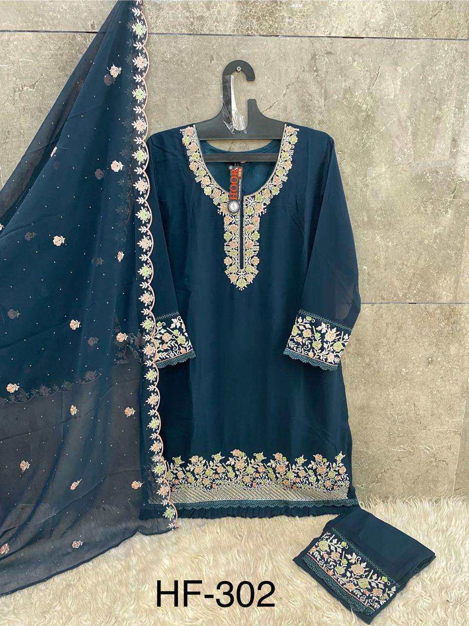 HF 302 A To D by Hoor Tex Hevy Georgette kurti collection manufacturer Surat          