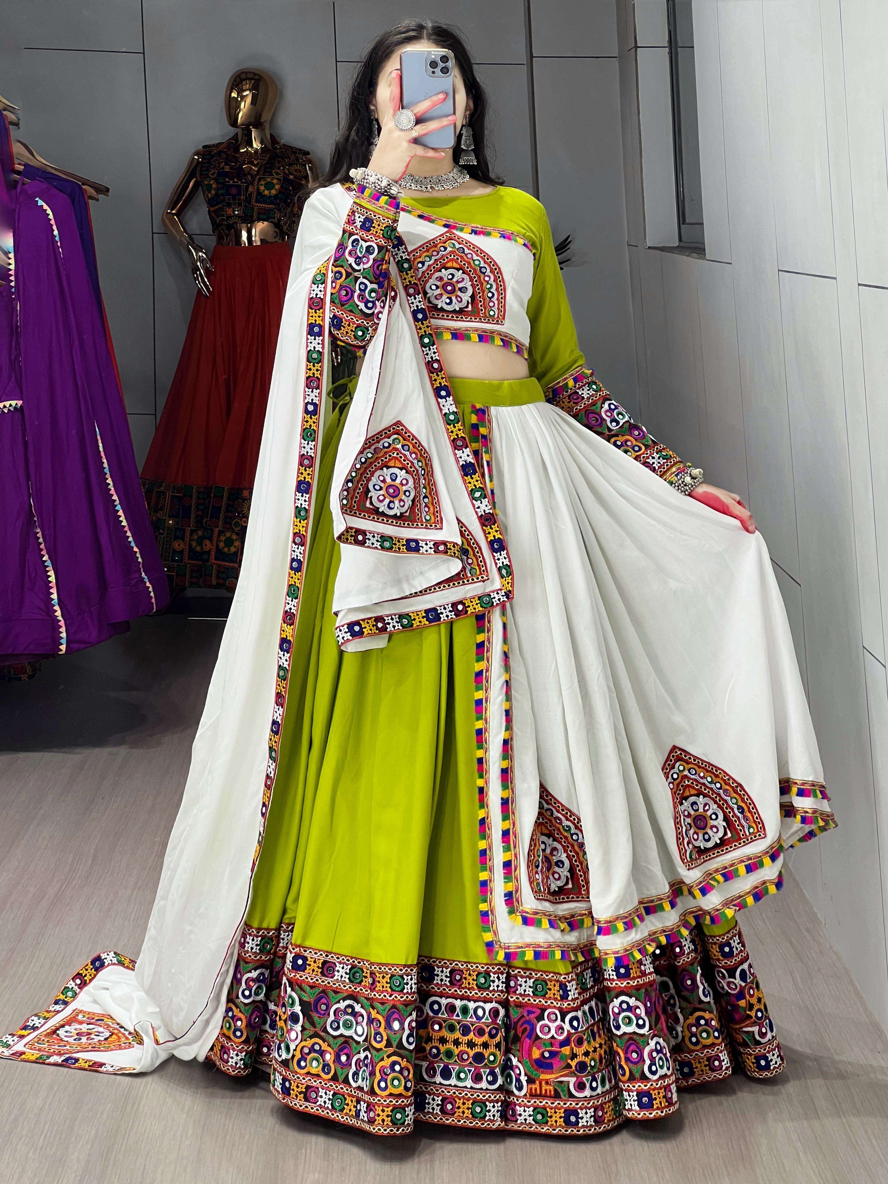 Parrot White Cotton Lehenga collection manufacturer Surat 