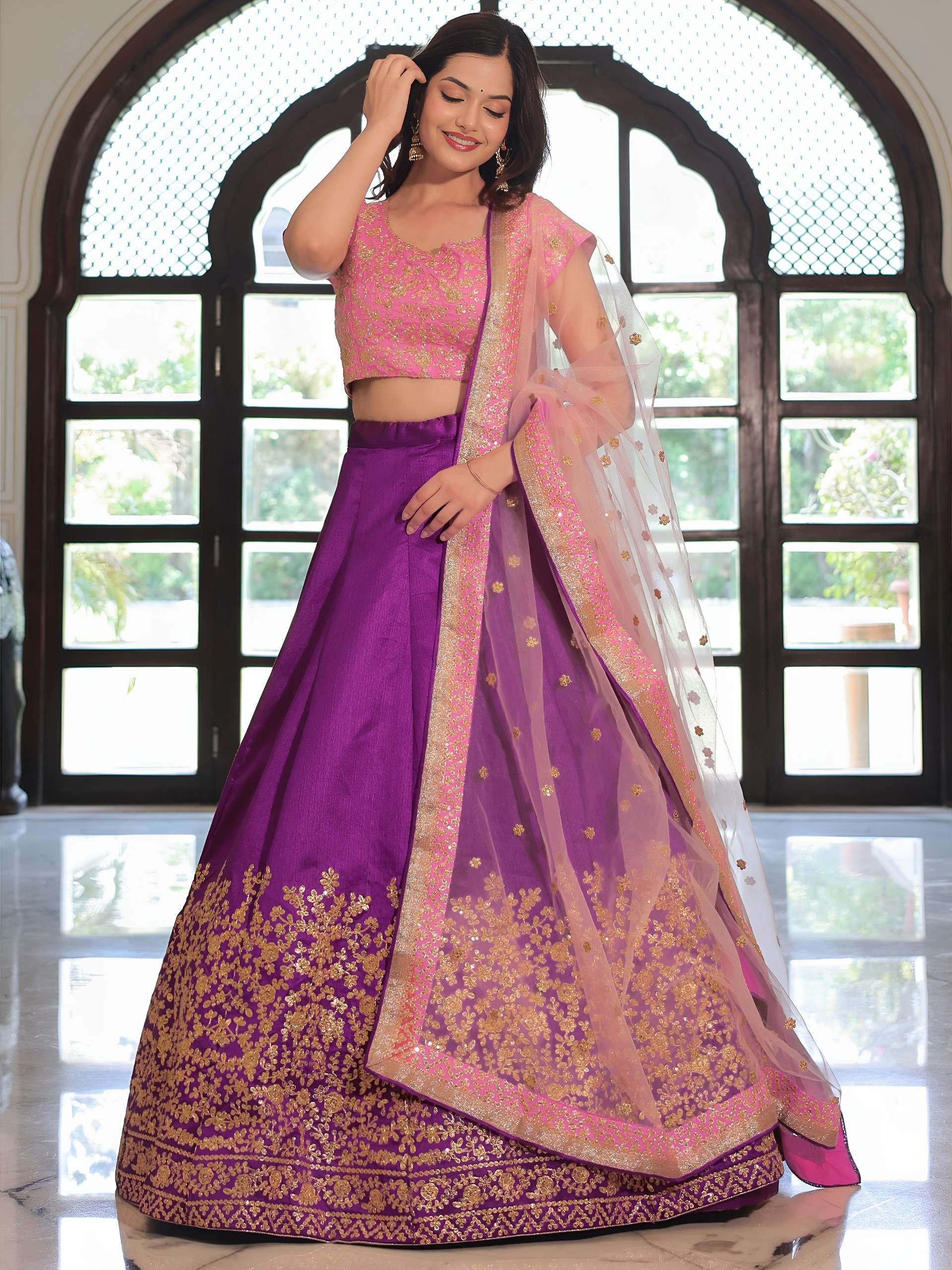 Product Code 17303  Purple and Pink lehenga collection manufacturer Surat 