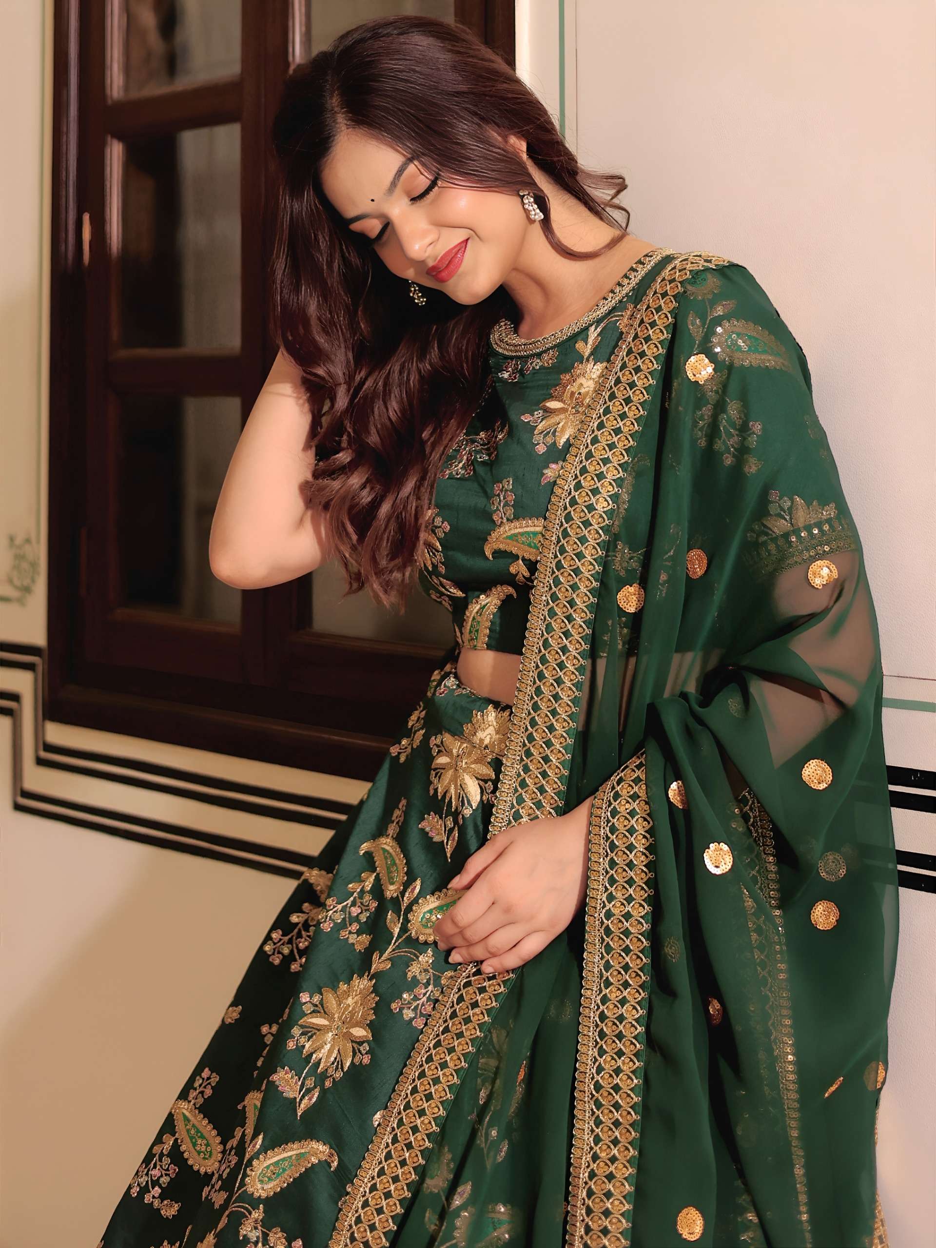 Product Code 17420 Dark Green Art Silk lehenga choli collection manufacturer Surat 