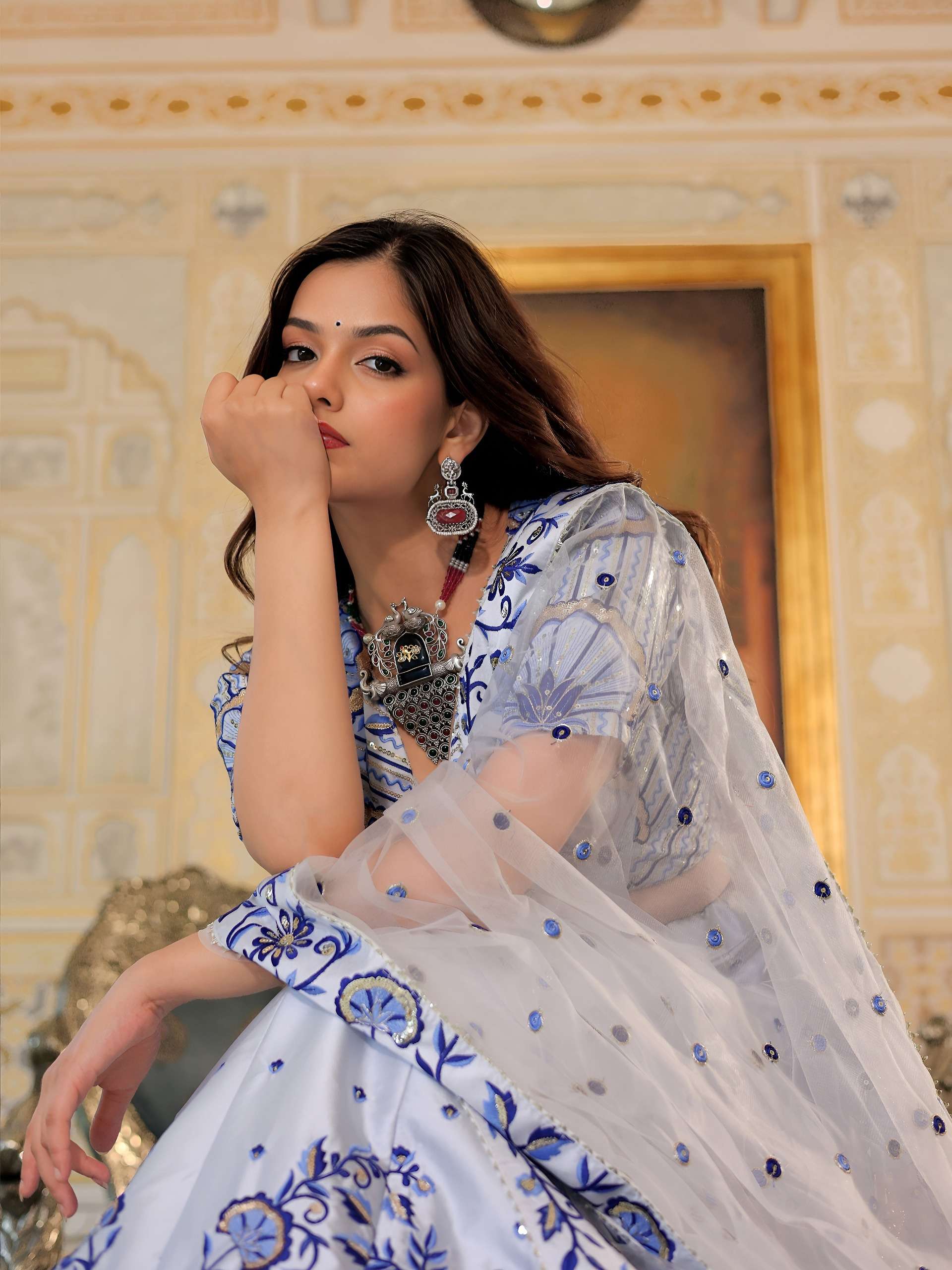 Product Code17079 White  and Blue lehenga choli collection manufacturer Surat 