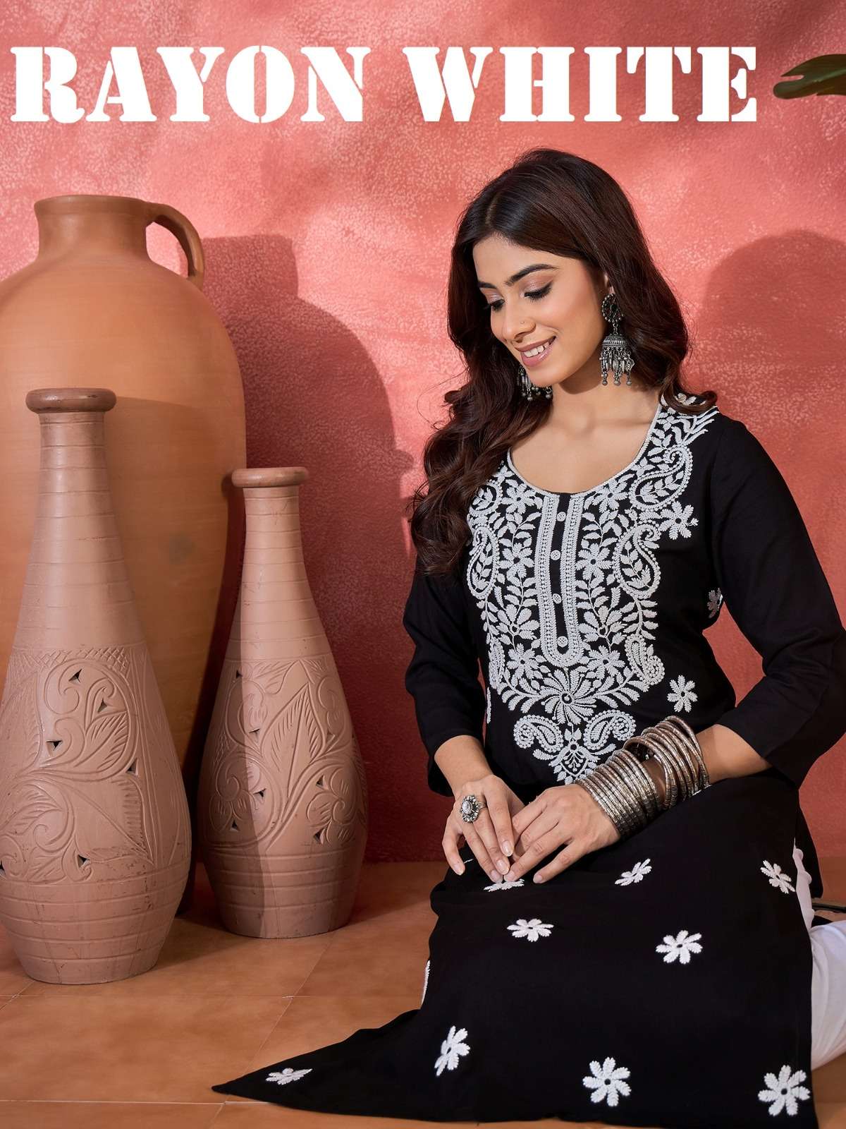 White Rayon Series 51461 To 51470 Kurti collection manufacturer Surat