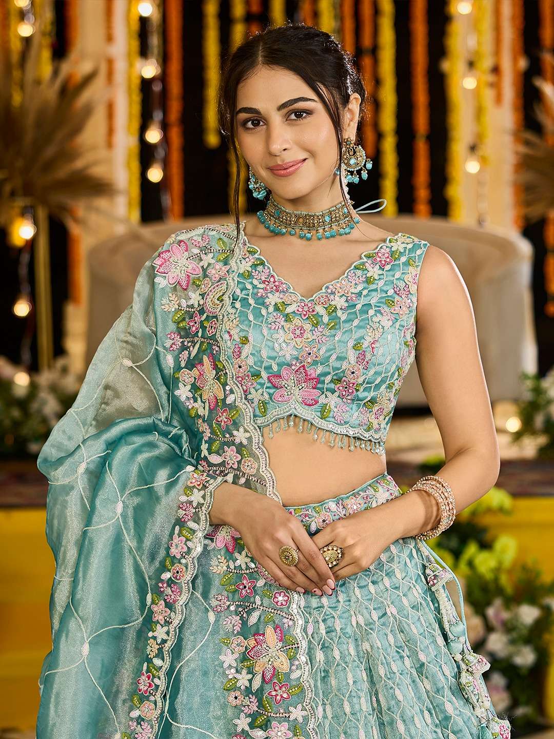 ADORN CRAFT 6175 NUDE AND SKY BLUE lehenga collection manufacturer Surat