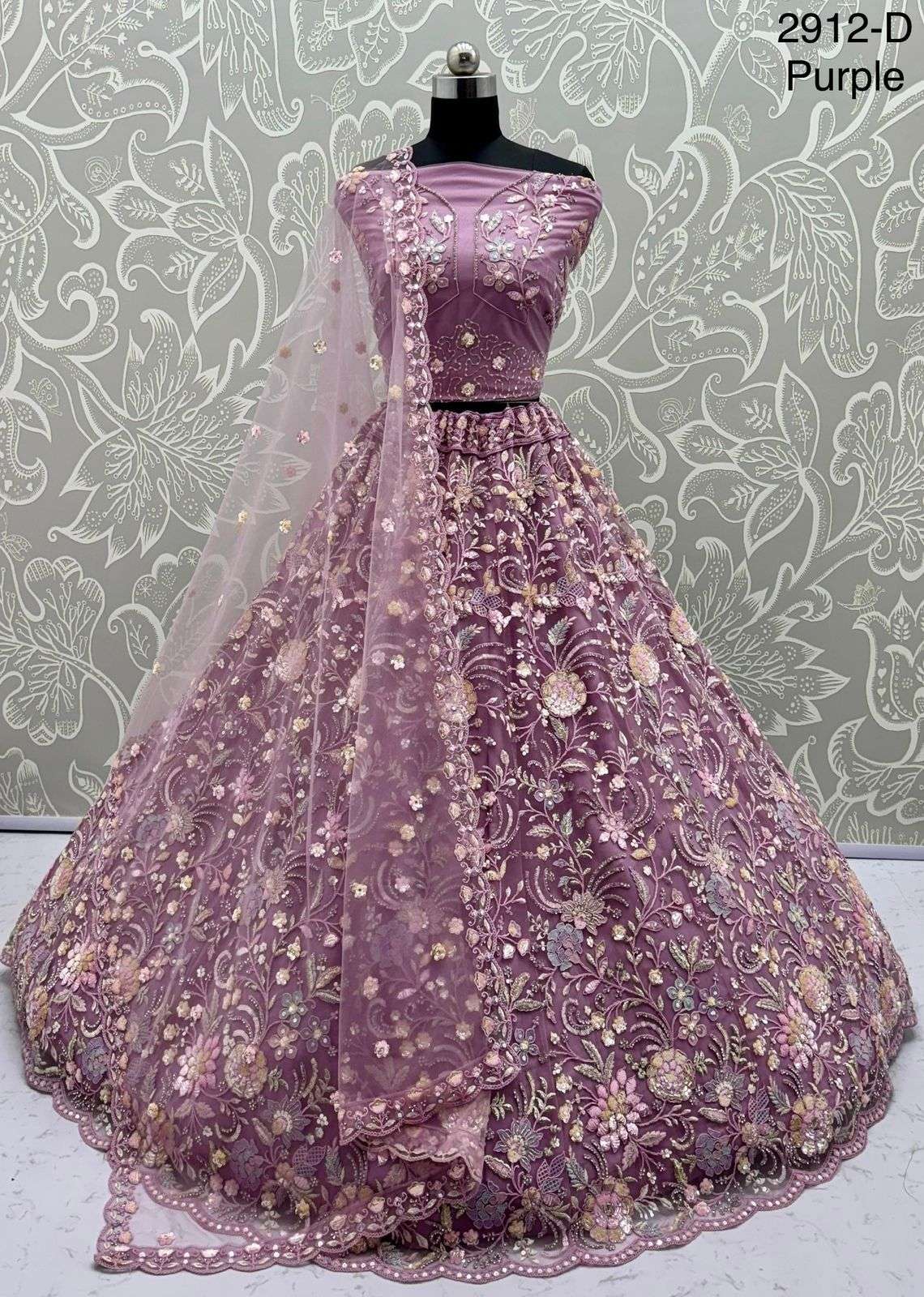 Code  2912 Designer net Partywear Lehenga choli Collection manufacturer Surat 