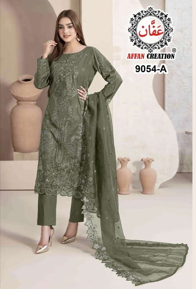 D NO 9054 by AFFAN CREATION faux Georgette suit collection manufacturer Surat 