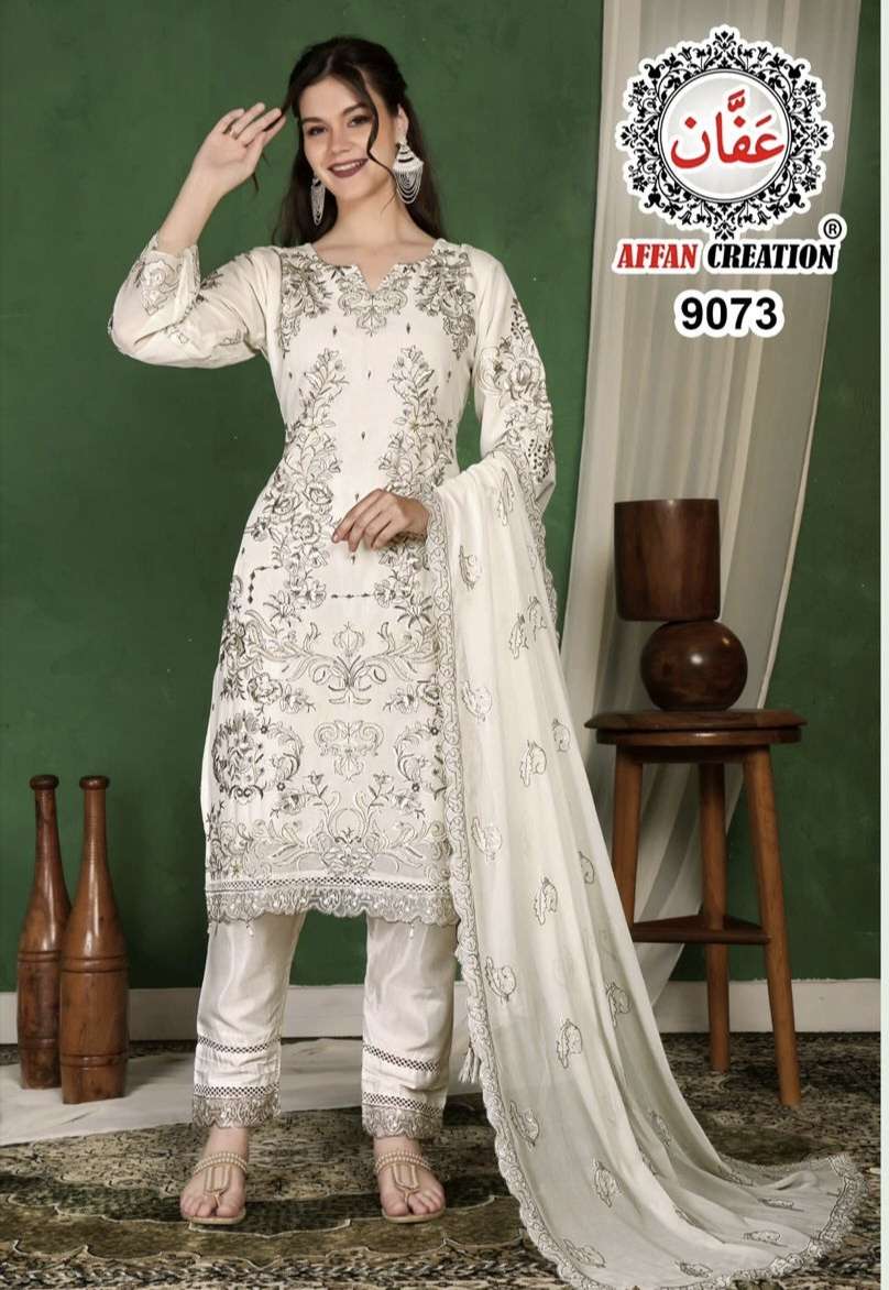 D NO  9073 by AFFAN CREATION Suit collection manufacturer Surat 