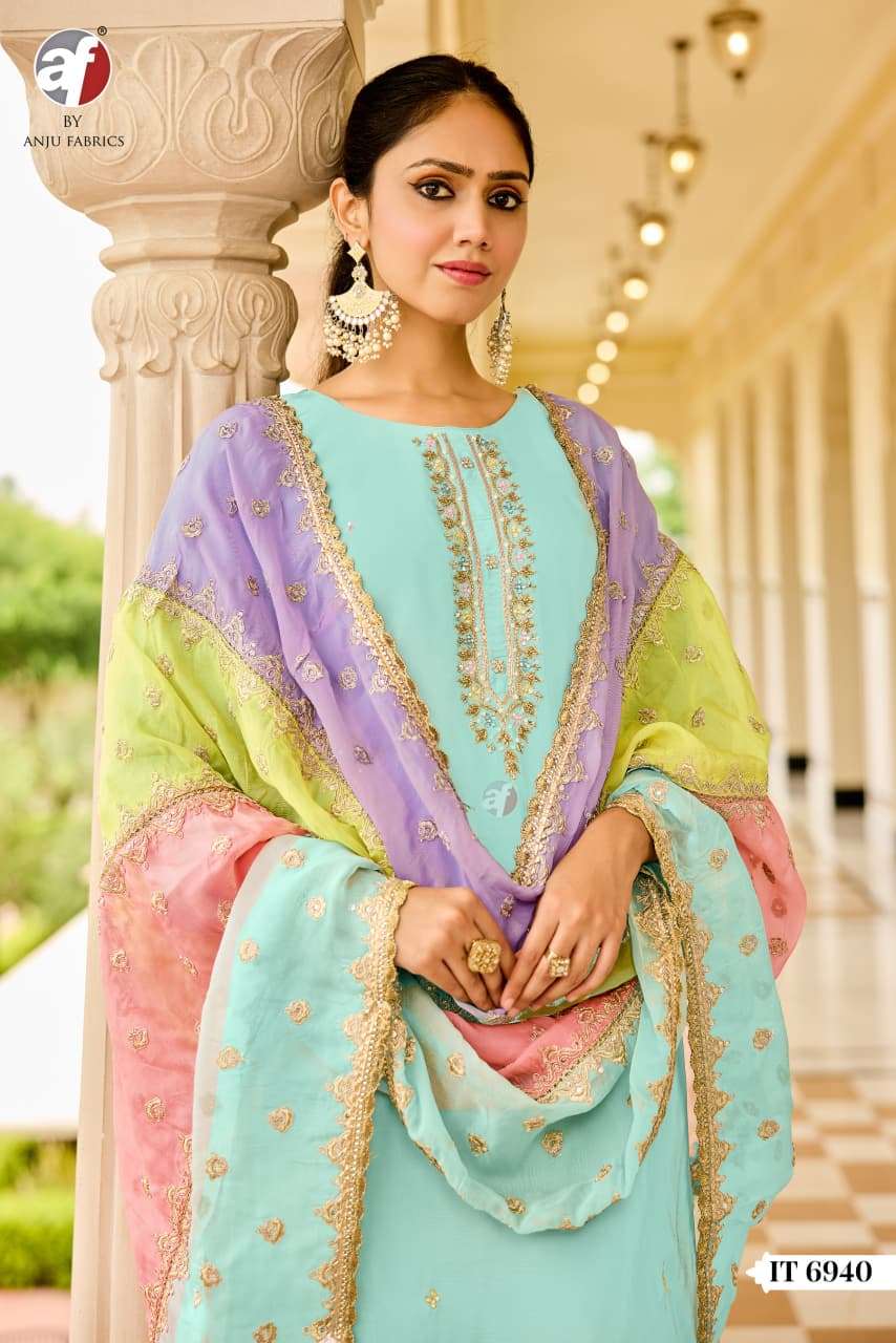 D NO IT 6939 6938 6940 By Anju fabric KURTI PANT WITH DUPATTA collection manufacturer Surat 