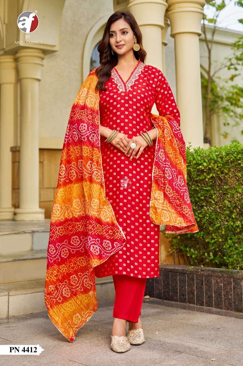 D NO PN 4412  4411 4413 By Anju fabric KURTI PANT WITH DUPATTA collection manufacturer Surat 