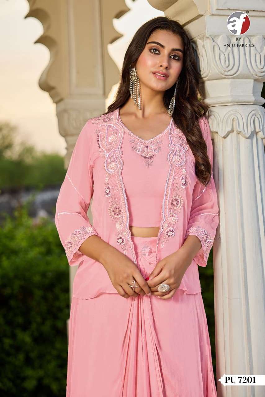 Design No PU 7201 7202 By Anju fabric Exclusive Designer Drape Skirt Jacket Crop Top Collection