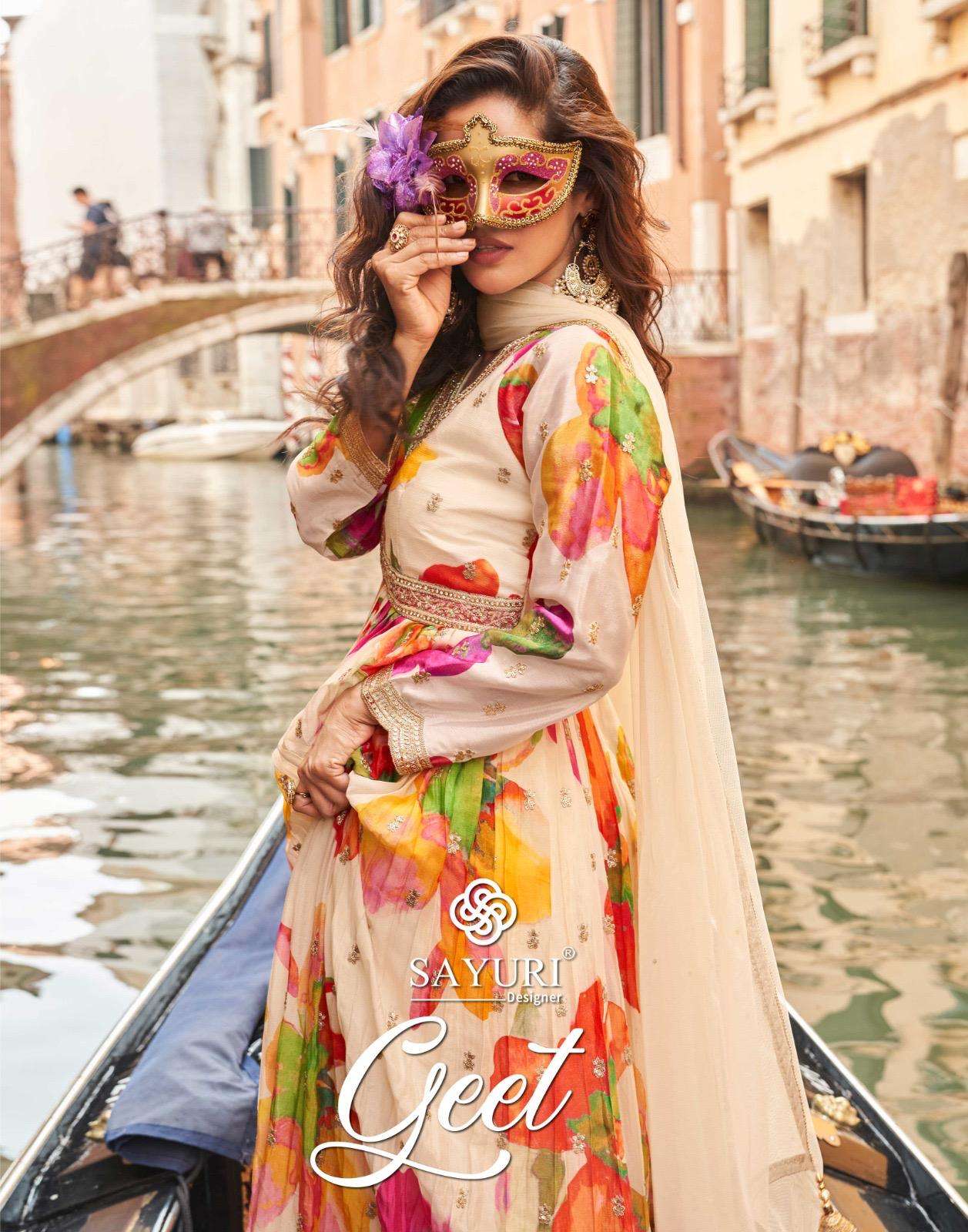 GEET by SAYURI DESIGNER CHINON SILK gown collection manufacturer Surat 