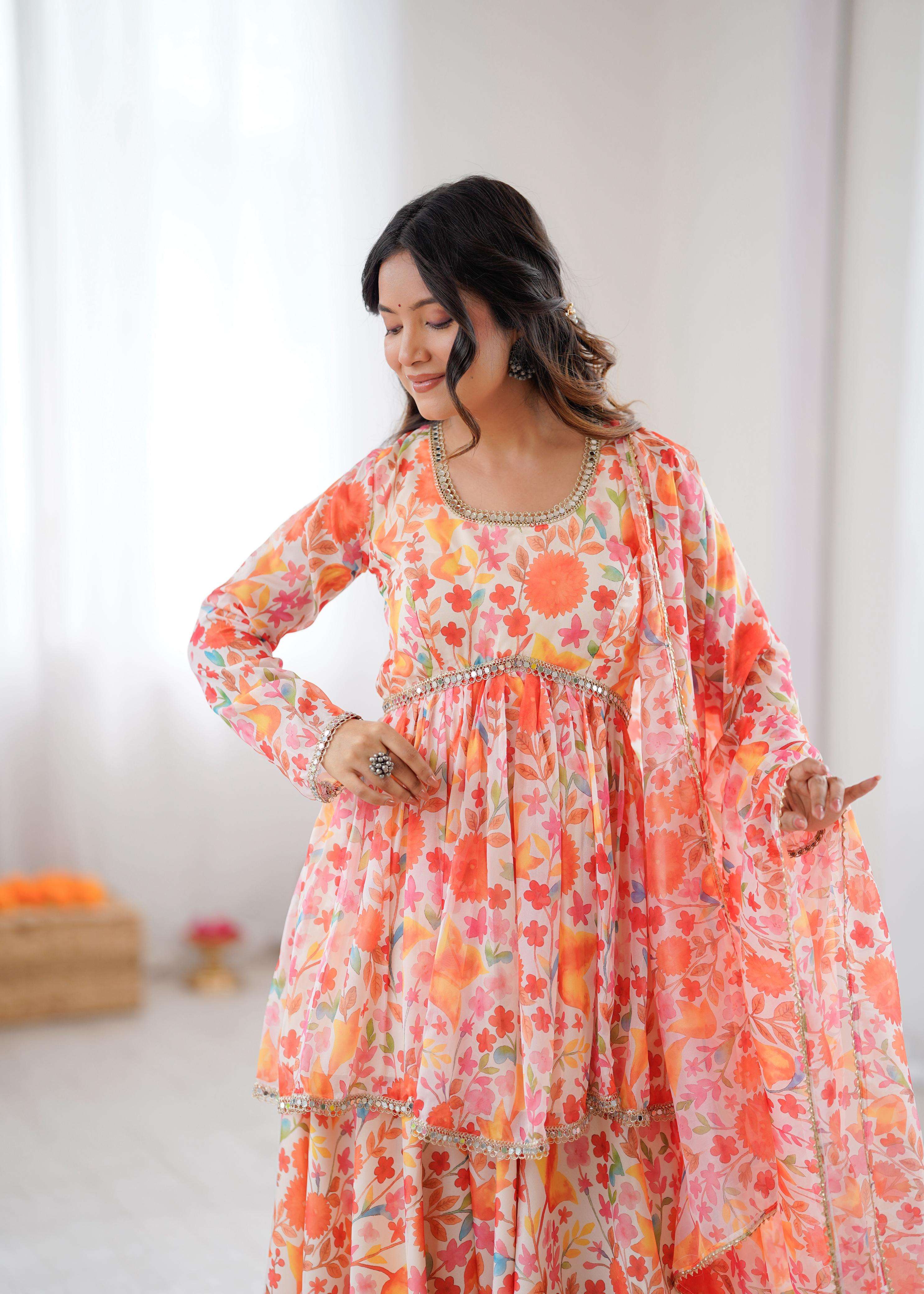 KEDIYA STYLE KURTA SET WITH DUPATTA PALAZZO Collection manufacturer Surat