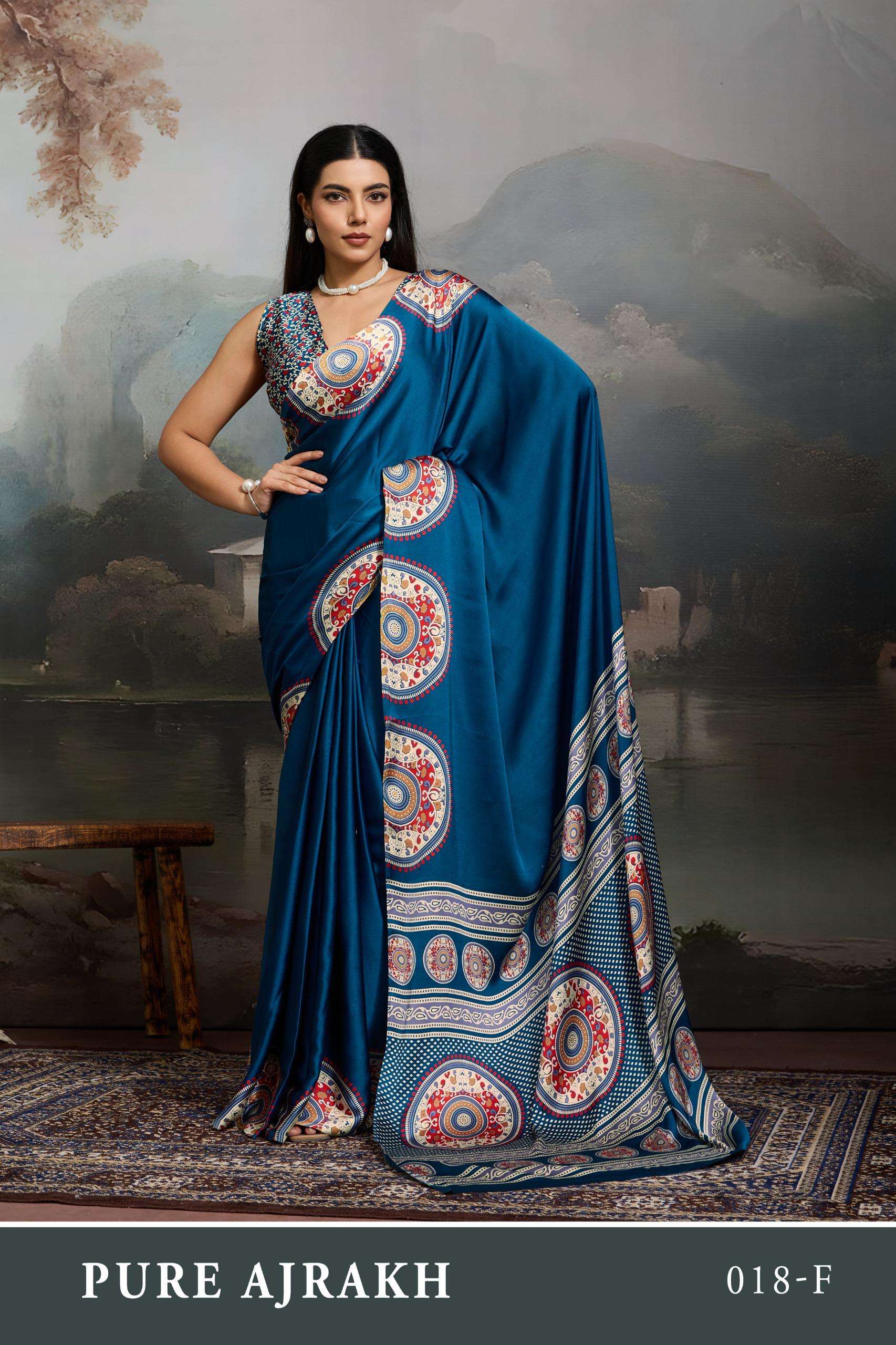 Pure Ajrakh 018 by Rajtex Series 018 A TO 018 F saree collection manufacturer Surat 