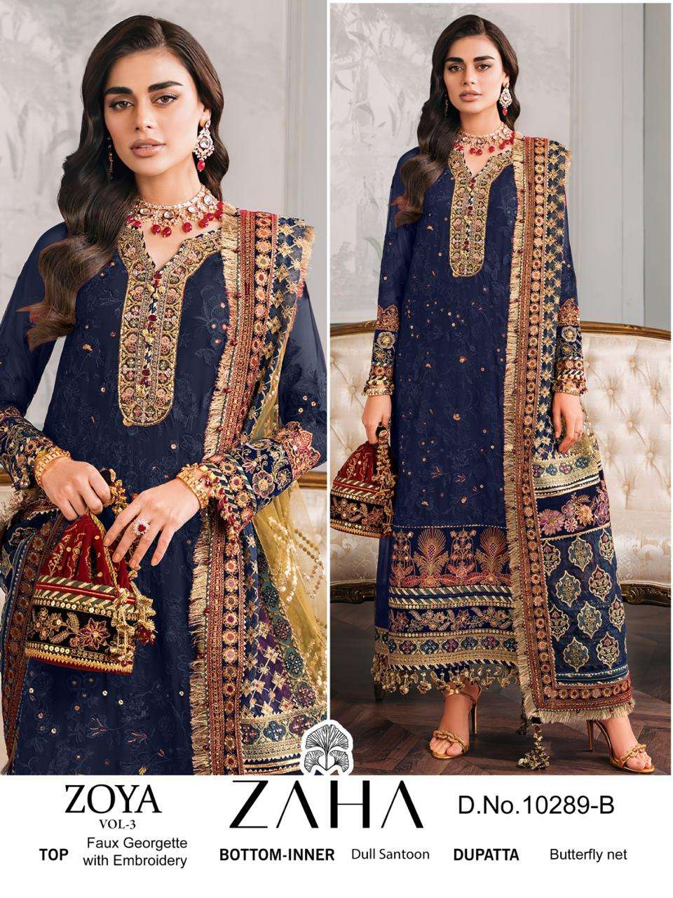 ZOYA VOL 3 DNO 10289 By ZAHA GEORGETTE suit collection manufacturer Surat 