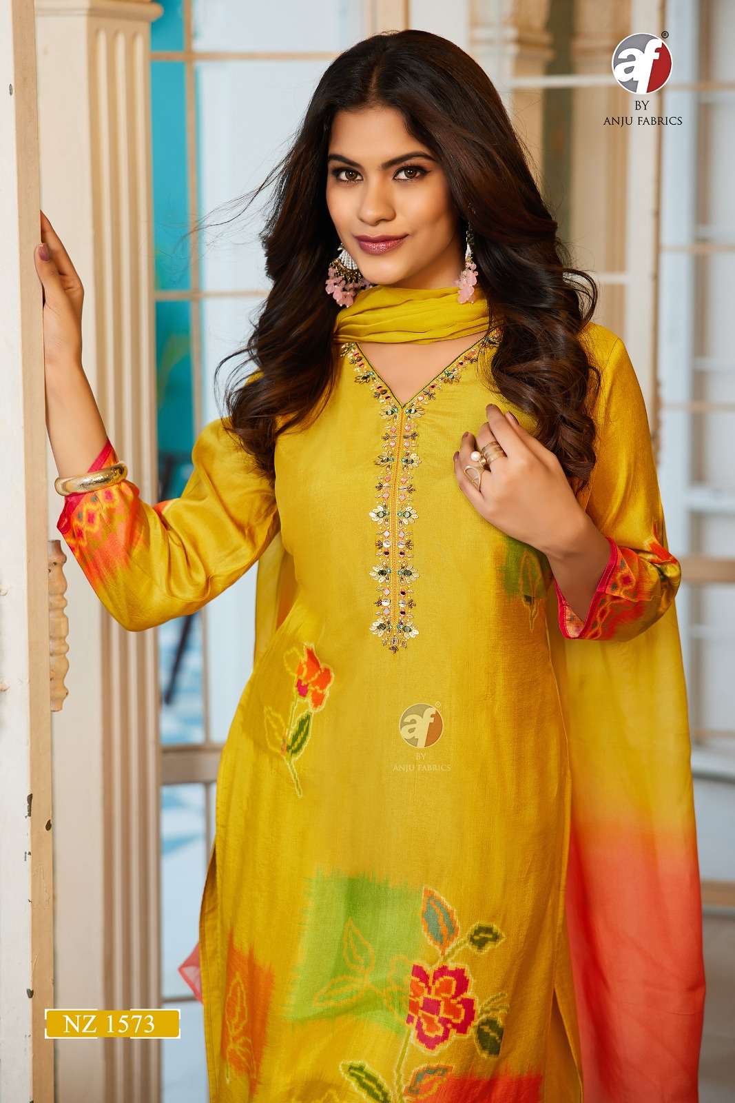 D NO NZ 1574 1573  1572 By Anju fabric KURTI PANT WITH DUPATTA collection manufacturers surat 