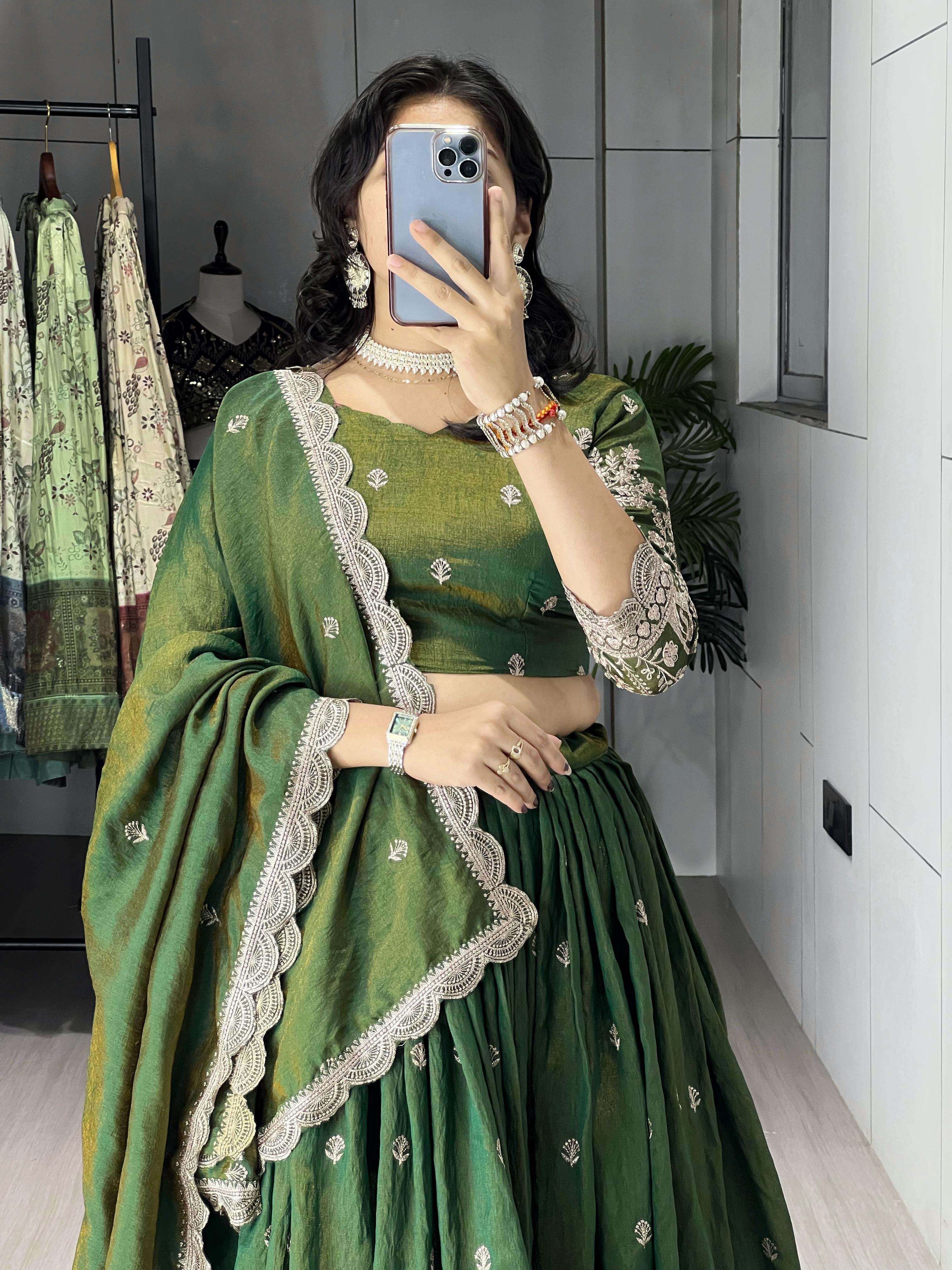 Classical Olive Green Lehenga collection manufacturers surat 