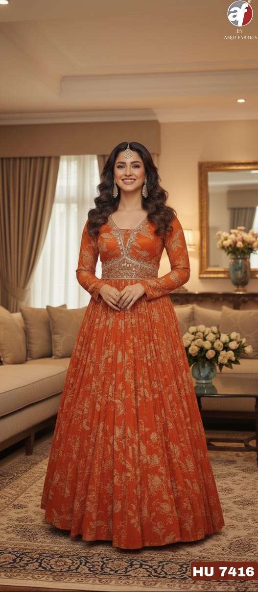 D NO HU 7415 7416 7417 7418 by Anju fabric gown collection manufacturers surat 
