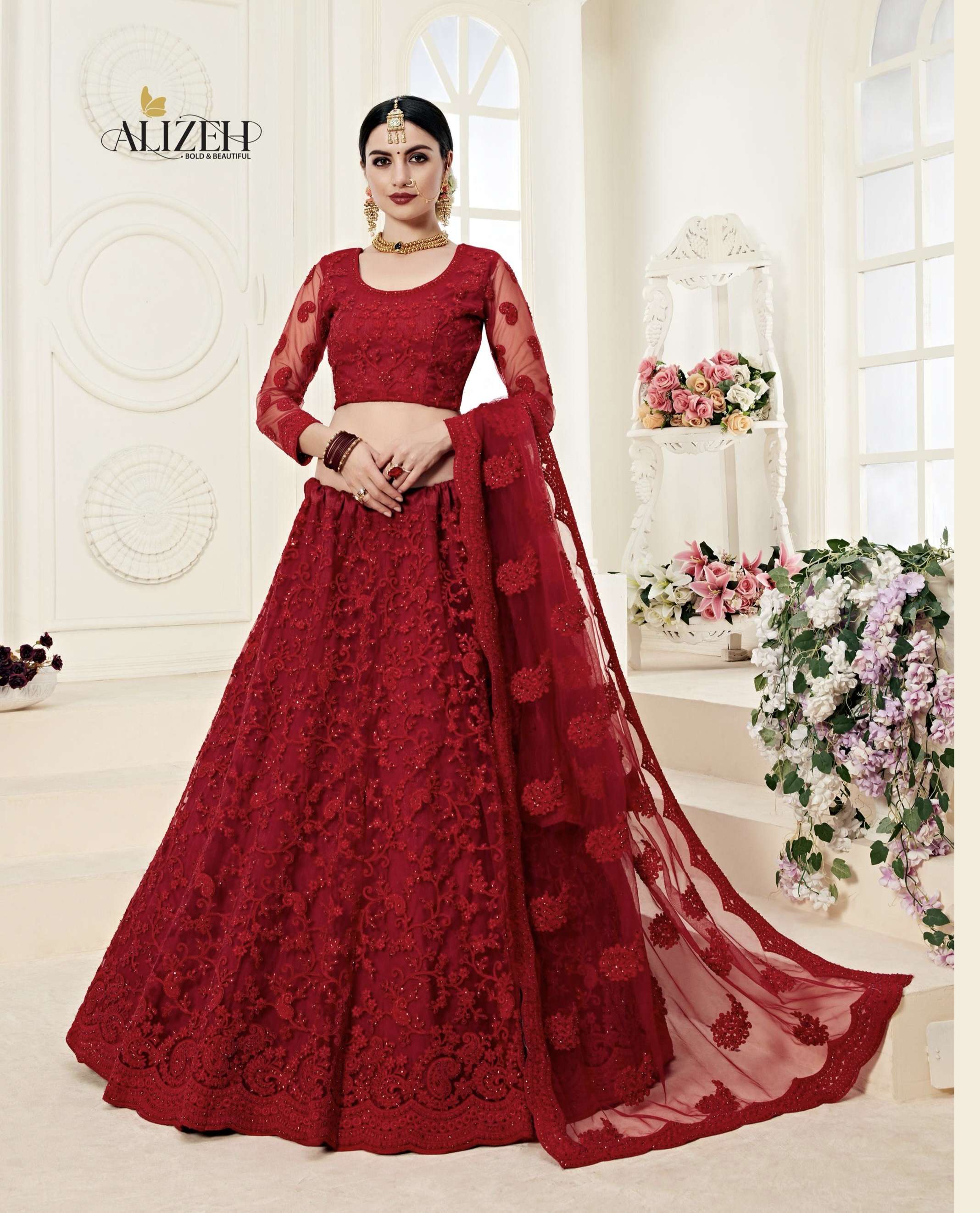 DEEP by Alizeh RED WEDDING LEHENAGA collection manufacturers surat 